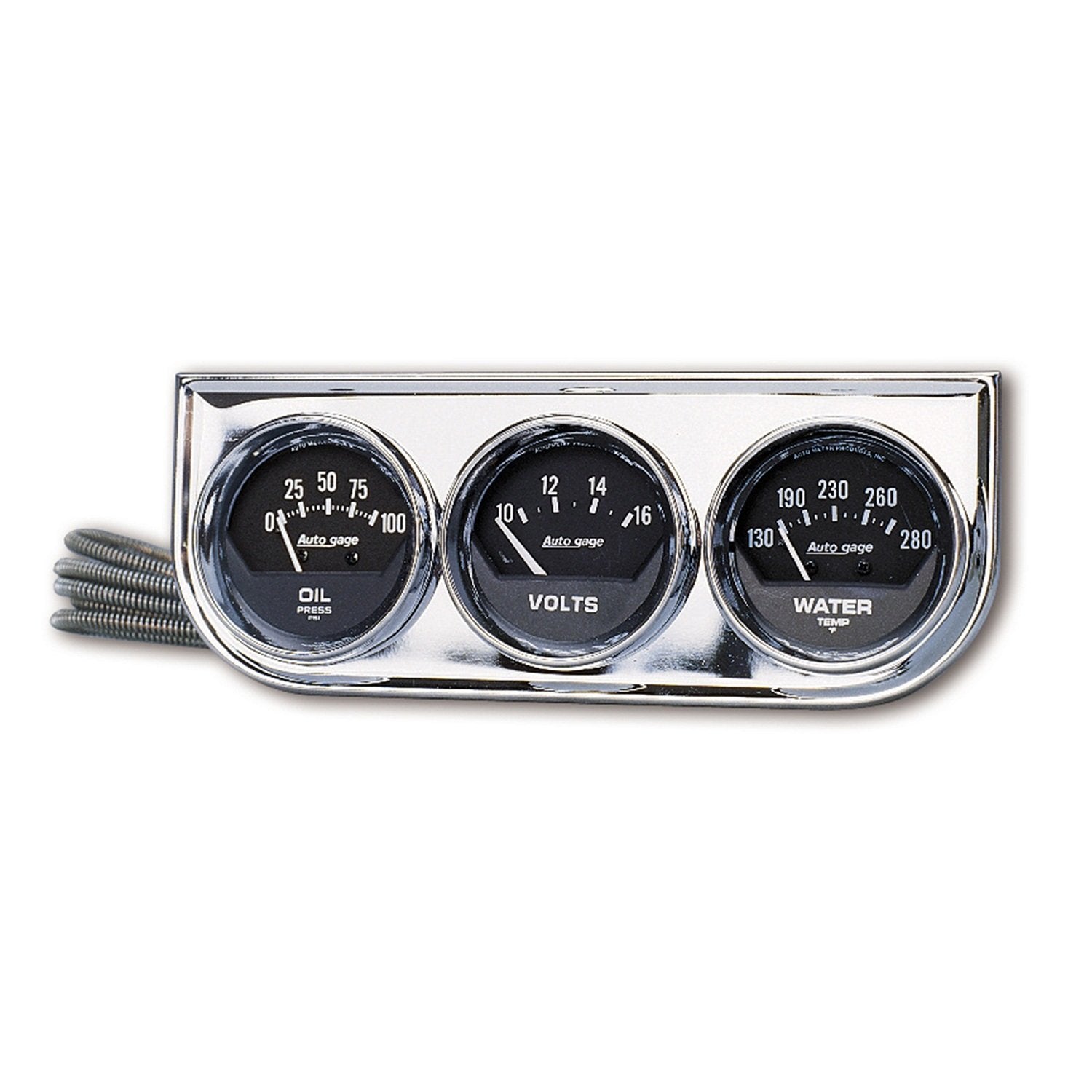 AUTO METER 2349 Autogage Black Oil/Water/Volt Gauge with Chrome Console Regular, 2.3125 in.