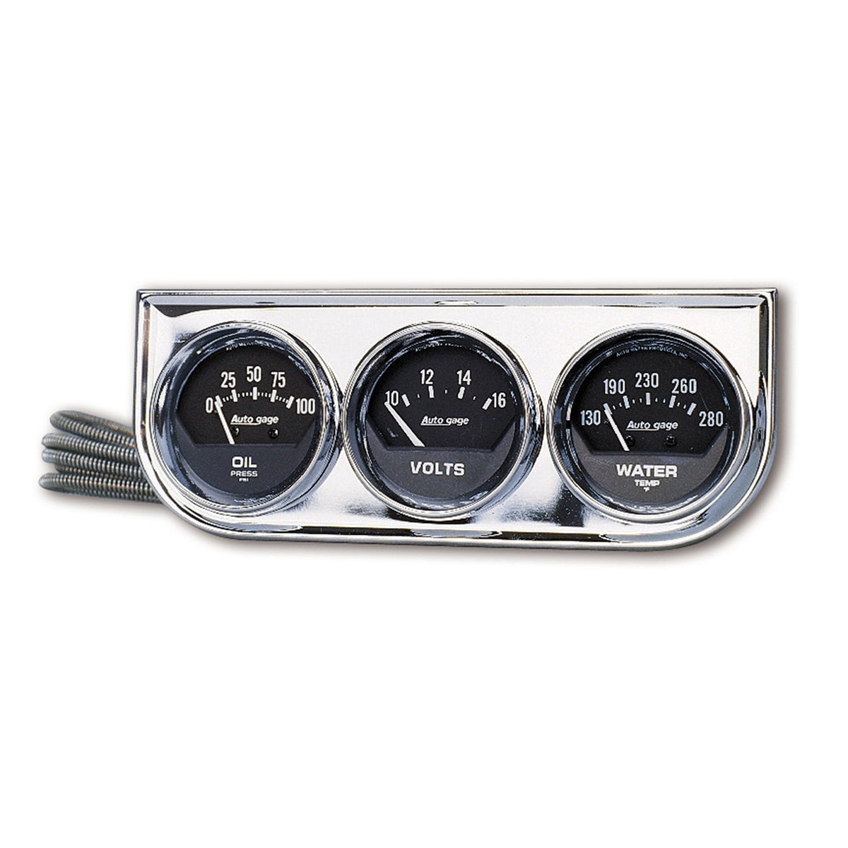 AUTO METER 2349 Autogage Black Oil/Water/Volt Gauge with Chrome Console Regular, 2.3125 in.