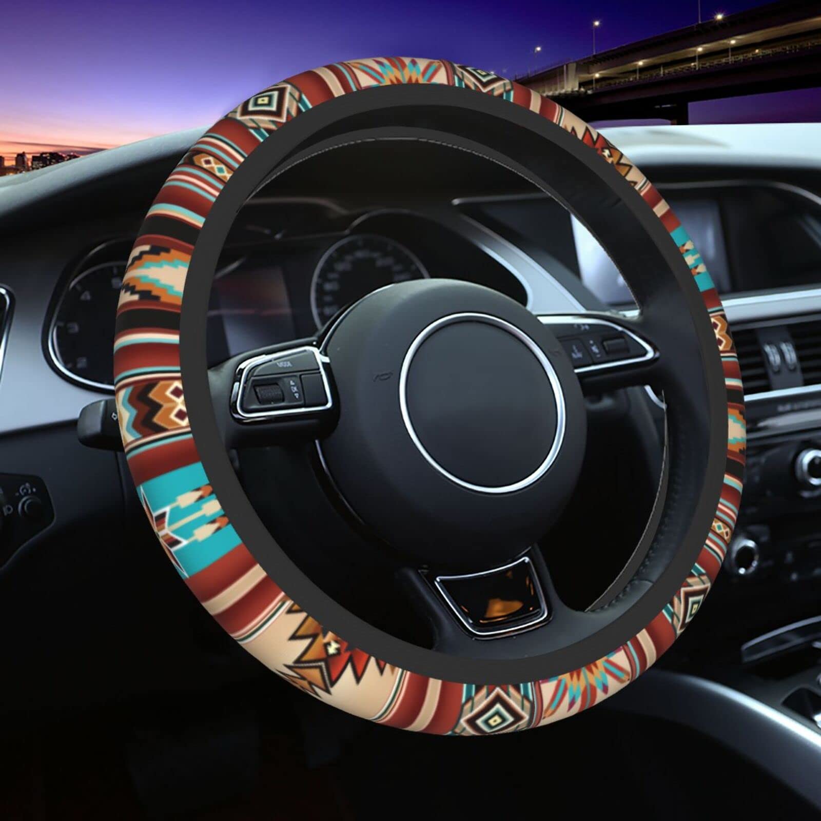 Cool Southwest Native American Tribal Steering Wheel Cover Universal Aztec Style Navajo Bohemian Wheel Protector for Women Non-S