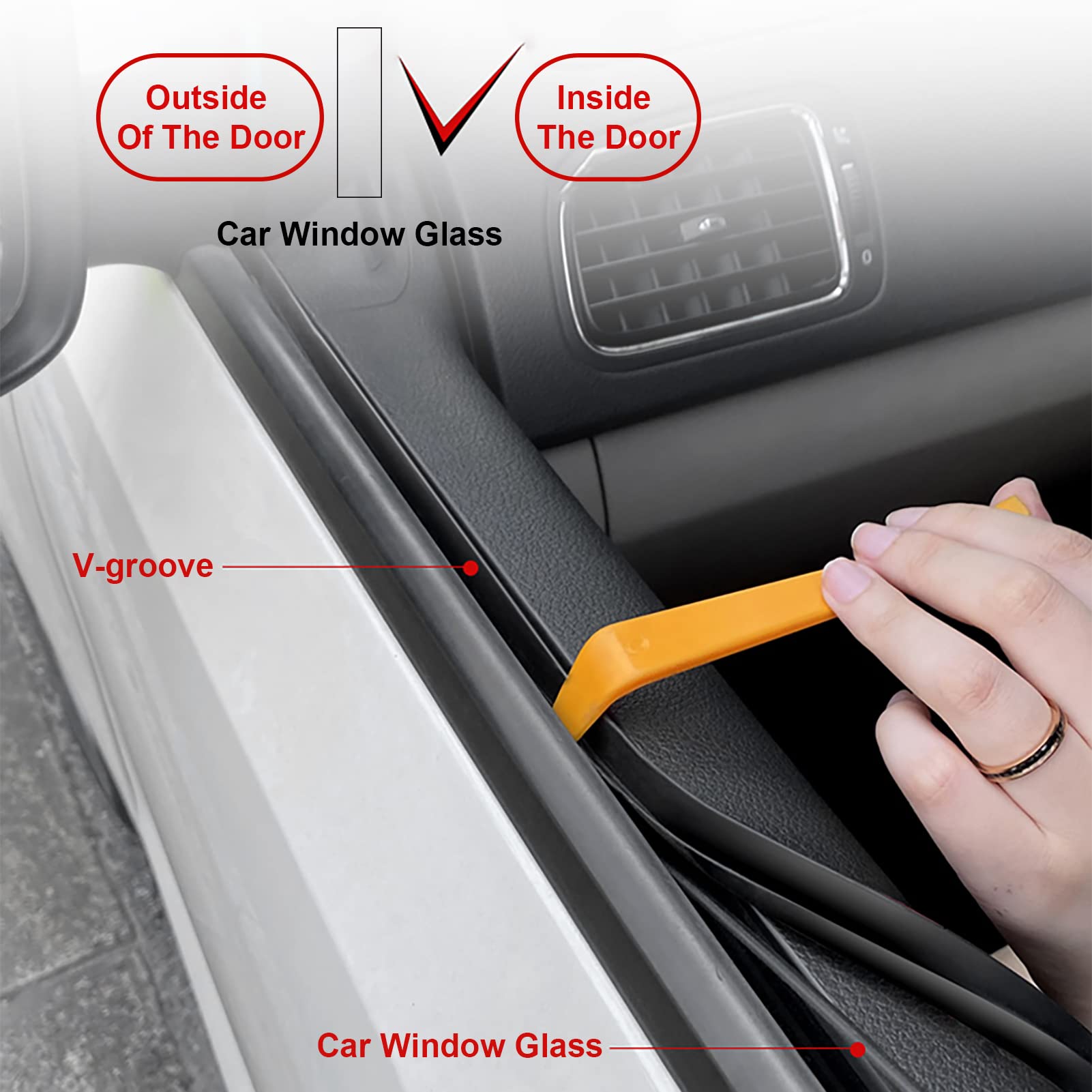 Car Window Seal Strip 13.12 Ft Automotive Window Seal V-Shaped Window Sealing Strip Universal Self Adhesive Auto Window Rubber Draft Seal Strip With Installation Tool