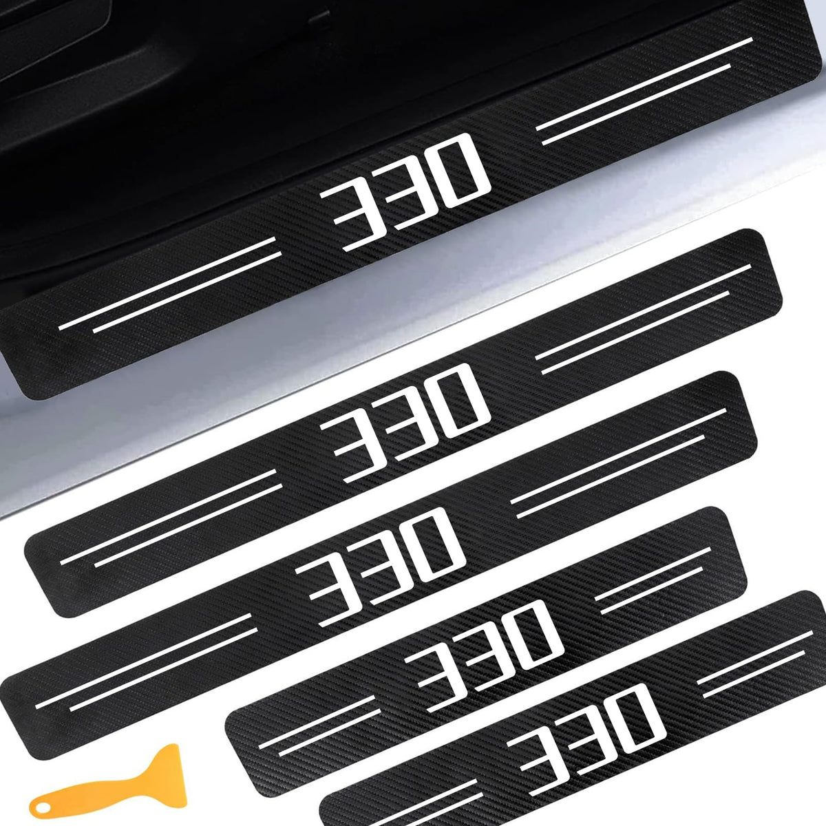 CHIYLE Door Sill Protectors for 3-Serie 330i & 330e, Carbon Fiber Leather Front/Rear Door Sill Sticker for 3-Serie 330i & 330e A