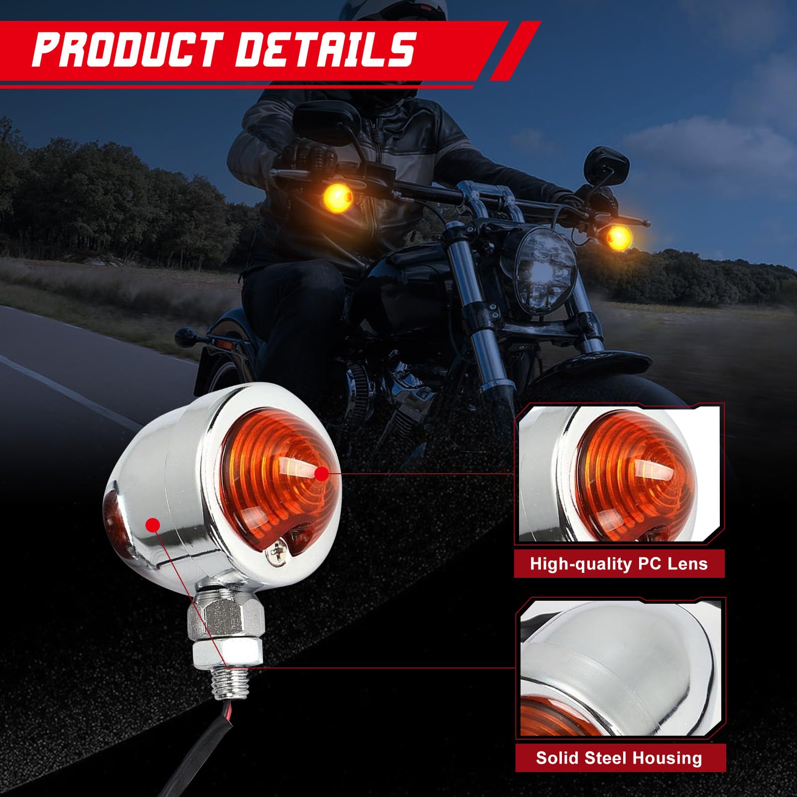 Innoglow Motorcycle Turn Signal Lights For Harley Kawasaki Suzuki Yamaha Motorcycle Custom Bike Cruiser Bobber (Chrome)