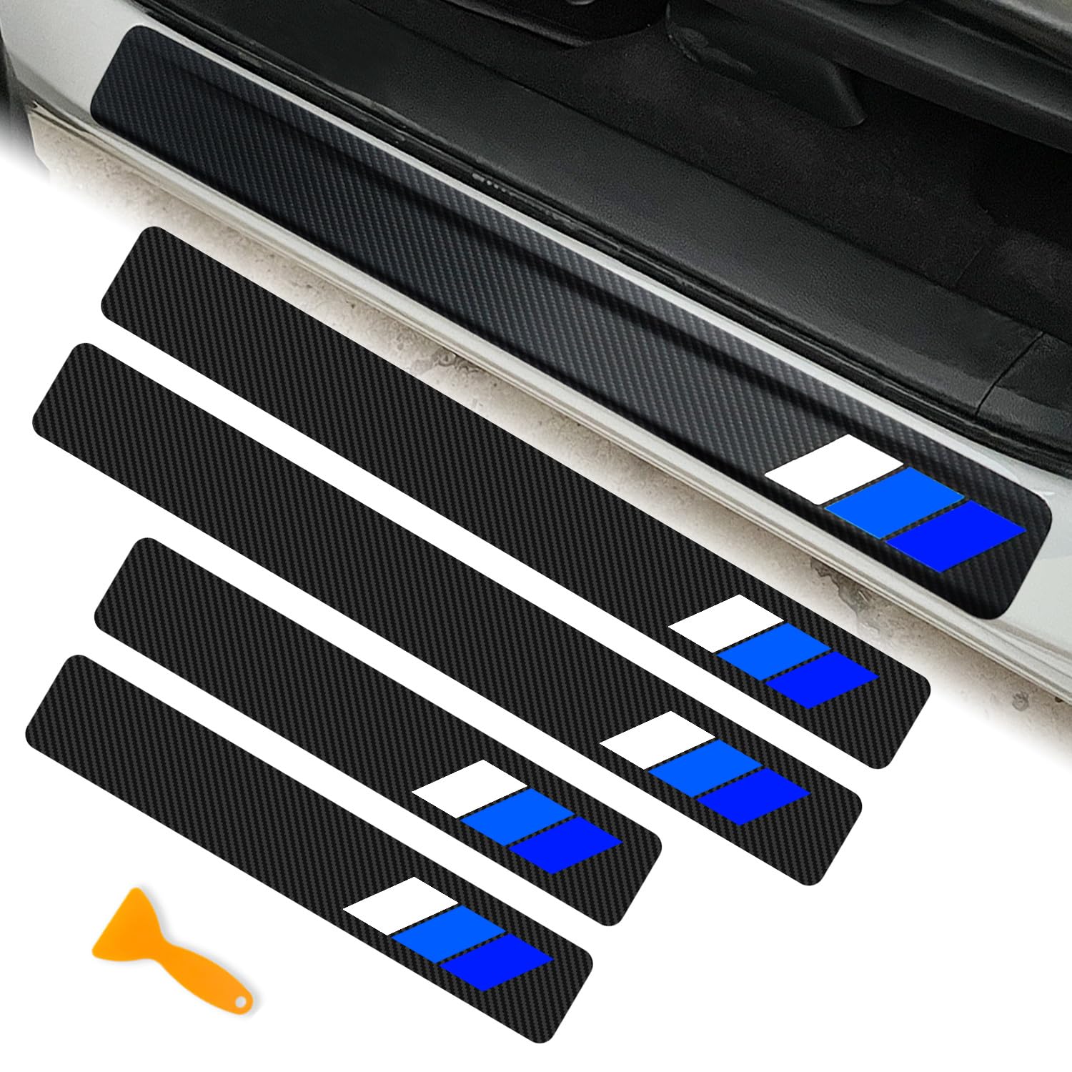 Tricolor Door Sill Protectors for Toyota Tacoma TRD 4Runner Tundra Rav4 Highlander Accessories, Carbon Fiber Door Sill Plate Gua