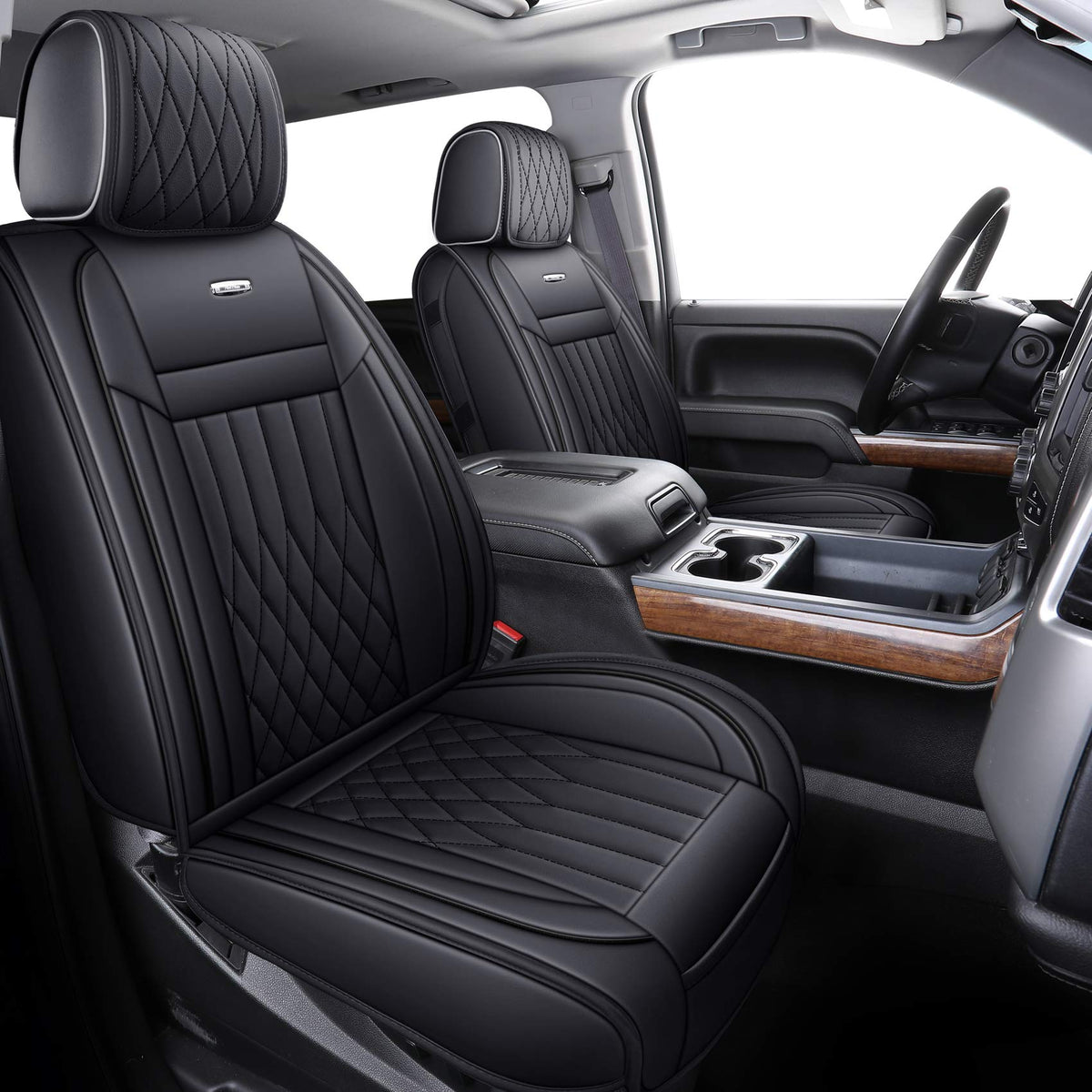 Aierxuan Chevrolet Chevy Silverado Gmc Sierra Car Seat Covers Full Set With Waterproof Leather, Fit For 2007-2024 1500/2500 Hd / 3500 Hd Crew,Double,Extended Cab Or Pickup Truck(Black)