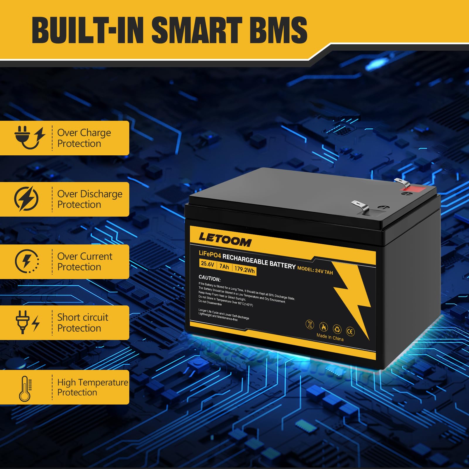 24V 7Ah LiFePO4 Rechargeable Battery LF8011, 25.6V 179.2Wh Deep Cycle Lithium Iron Phosphate Batteries for Ride on Toys