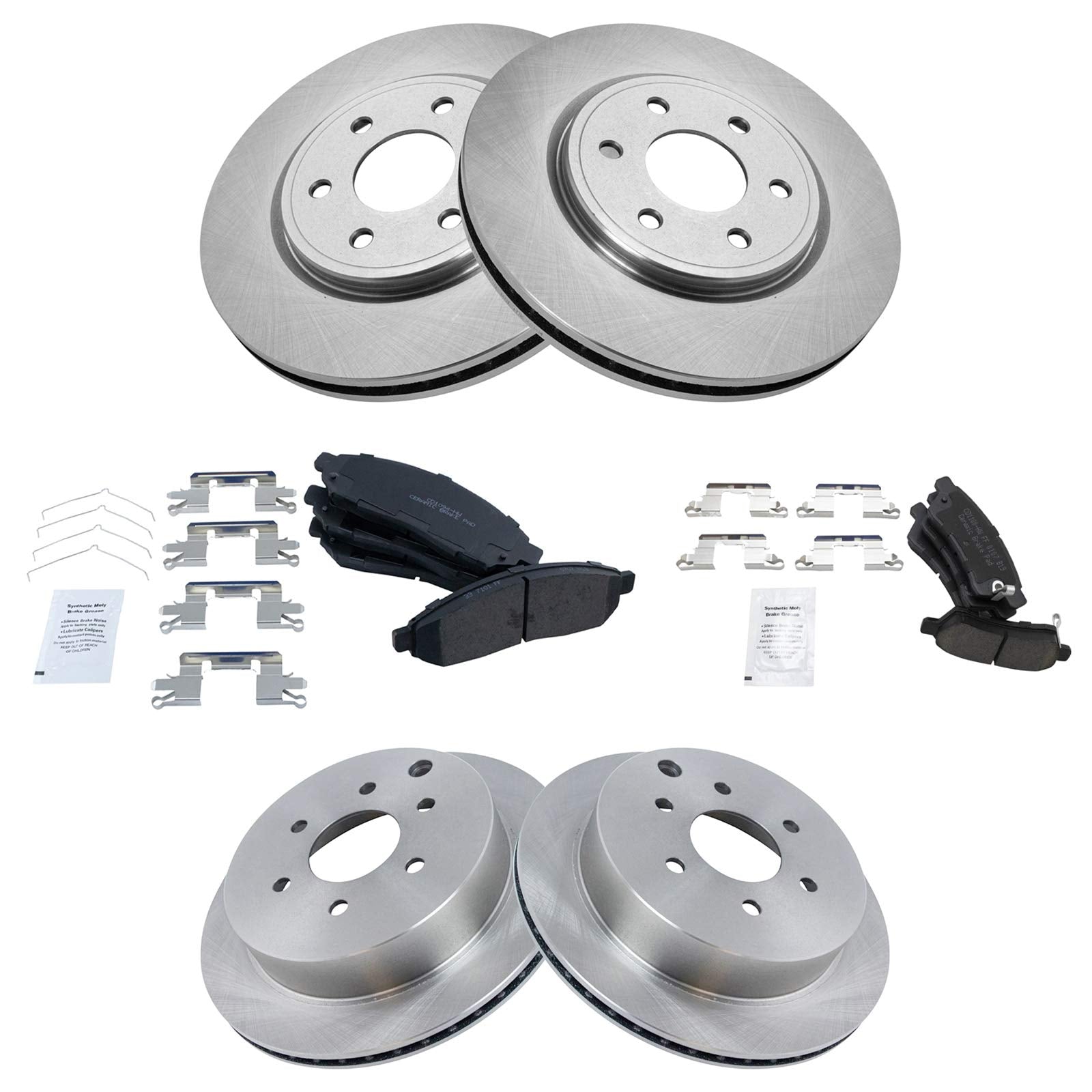 Trq Front And Rear Brake Pad & Rotor Kit Brake Pads Brake Rotor Ceramic Compatible With 2005-2021 Nissan Frontier 2005-2015 Xter