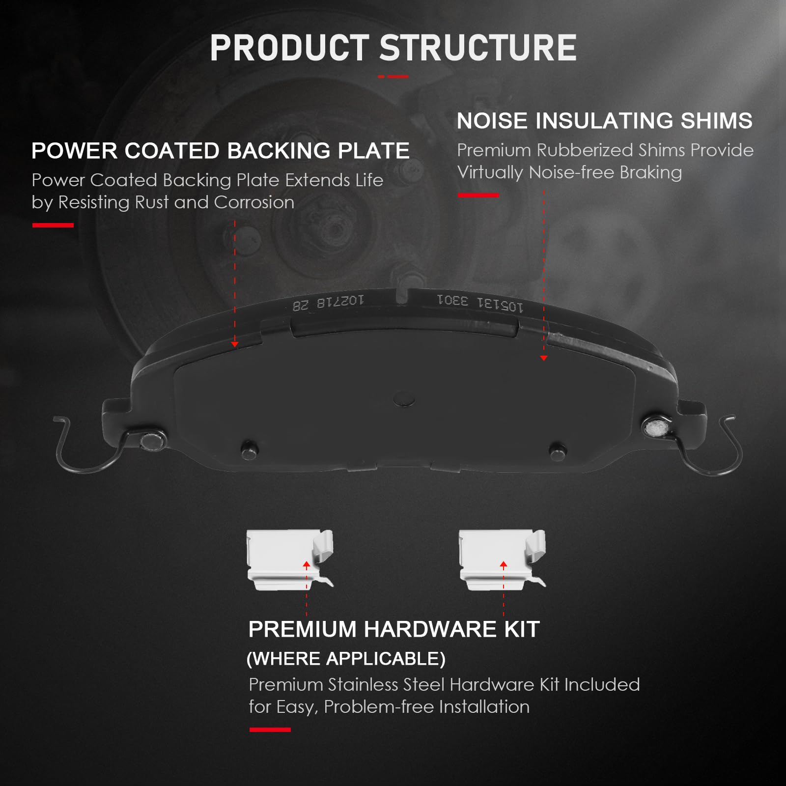 Cciyu D1081 Front Semi-Metallic Disc Brake Pads Kit For Ford For Mustang 2005-2010 4Pcs