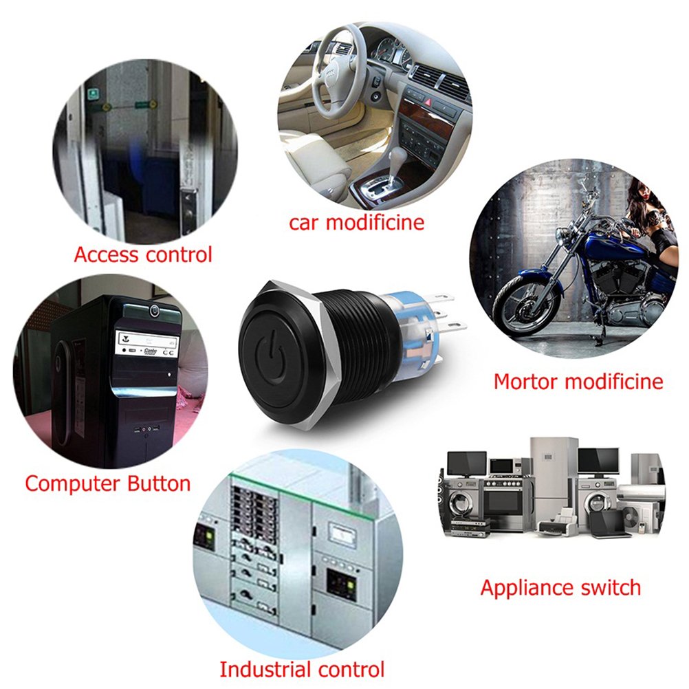 Quentacy 19Mm 3/4' Latching Pushbutton Switch 12V Power Symbol Led 1No1Nc Spdt On/Off Black Metal Waterproof Toggle Switch With Wire Socket Plug (White)