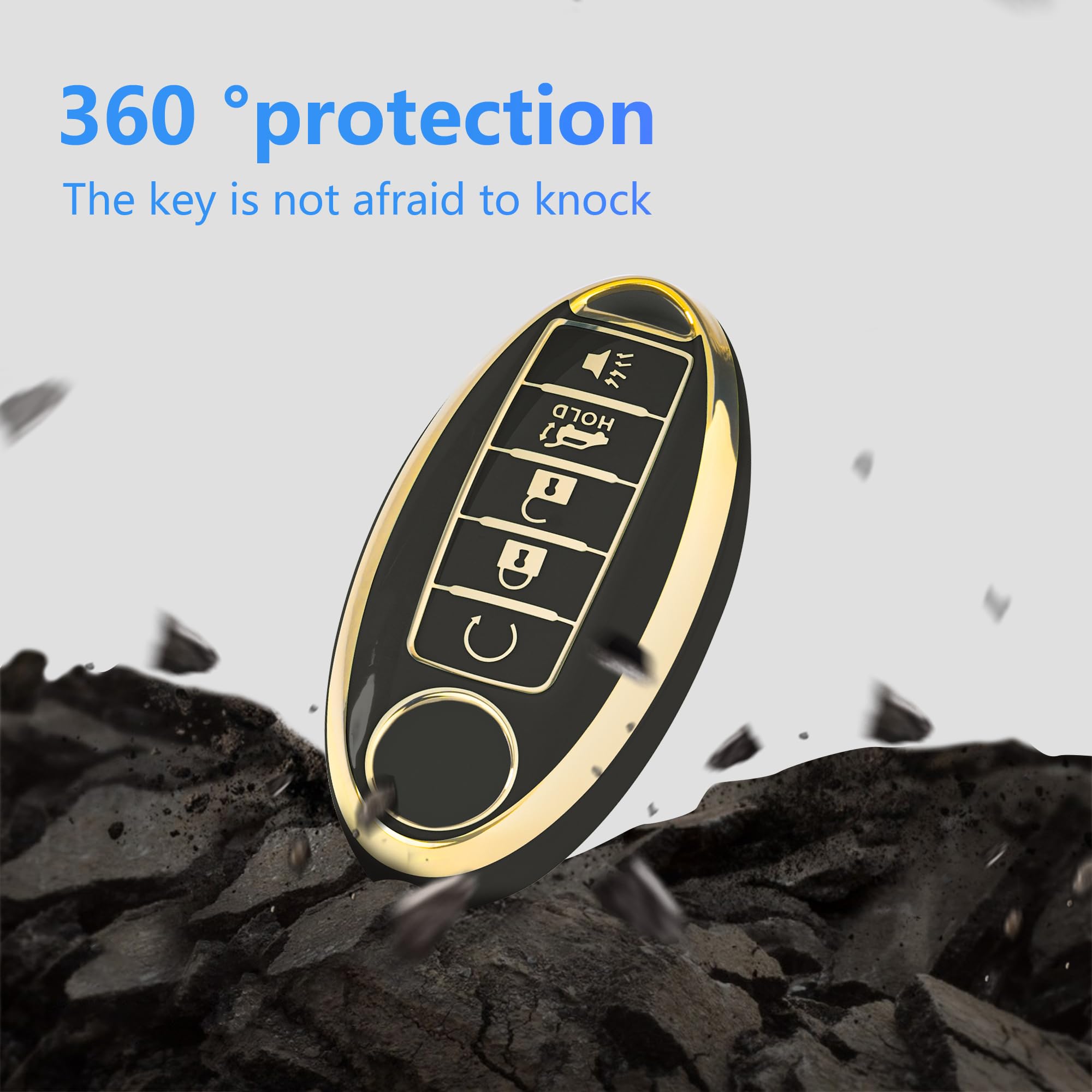 For Nissan Key Fob Cover Car Key Case Shell With Keychain Fit Nissan Altima Maxima Murano Rogue Sentra 370Z Pathfinder (5-Black)