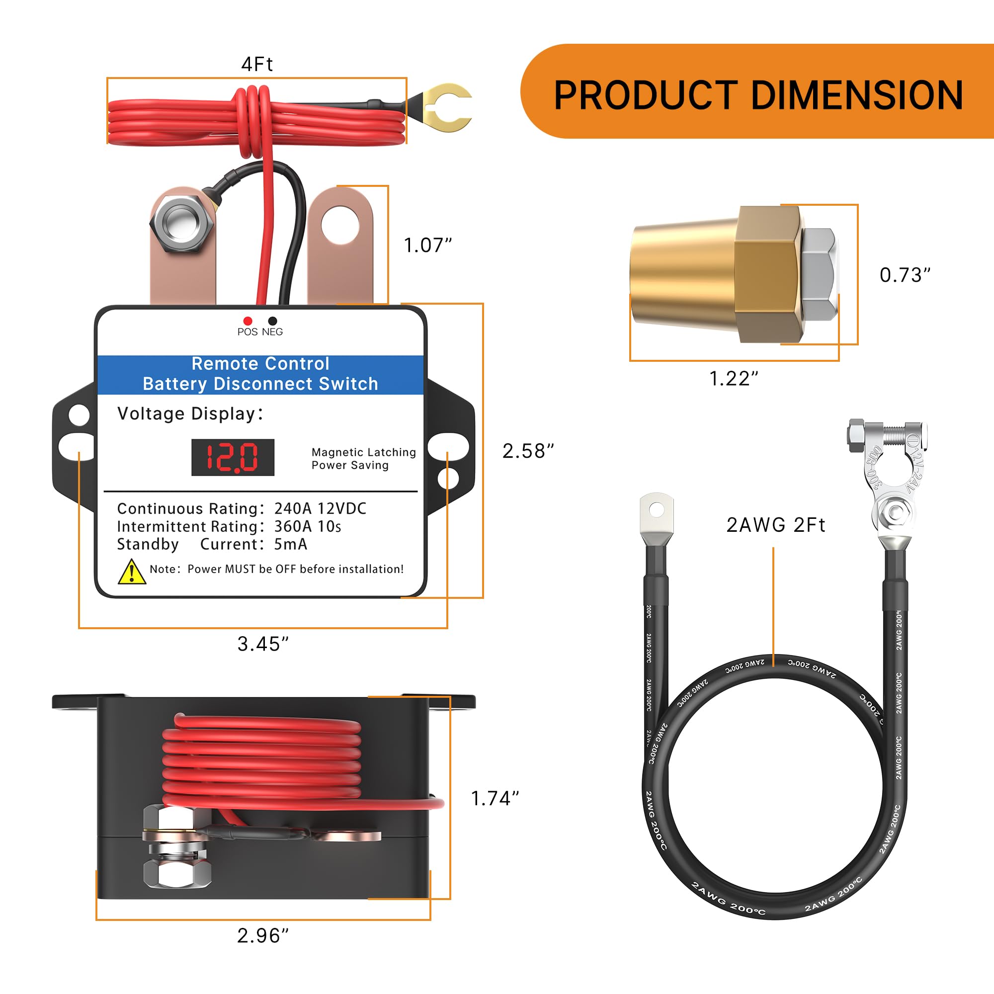 Joinfworld Kill Switch For Car 12V 360A Remote Battery Disconnect Switch With Led Voltmeter Smart Anti-Theft Remote Control Swit