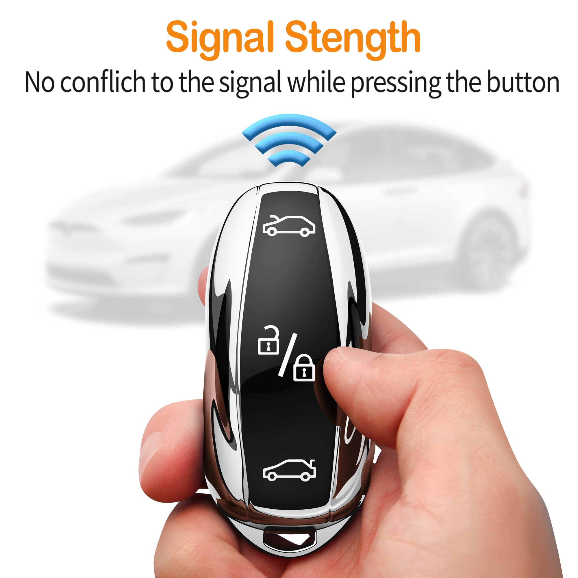 Sindeda Premium Key Cases for Tesla Model S 3 Y Ultra-Thin and Ultra-Light Key Fob Cover Waterproof Keychain (Silver)