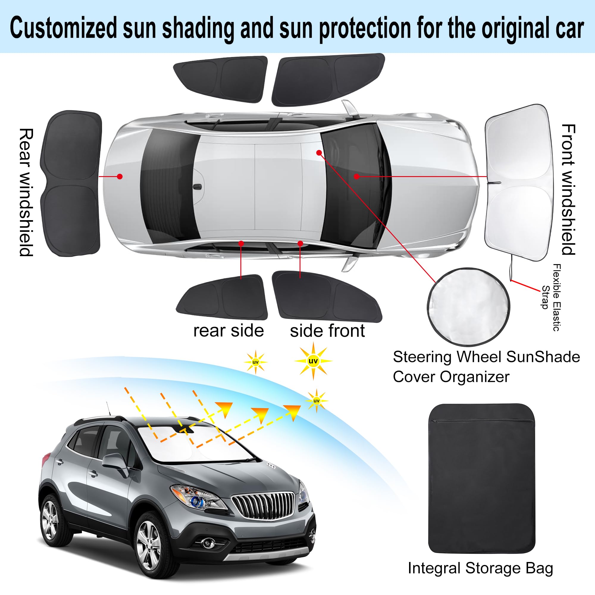 6PCS Windshield Sun Shade Custom Fit for 2013-2019 Buick Encore Accessories Foldable Sunshade Side Rear Window Shade Cover Full