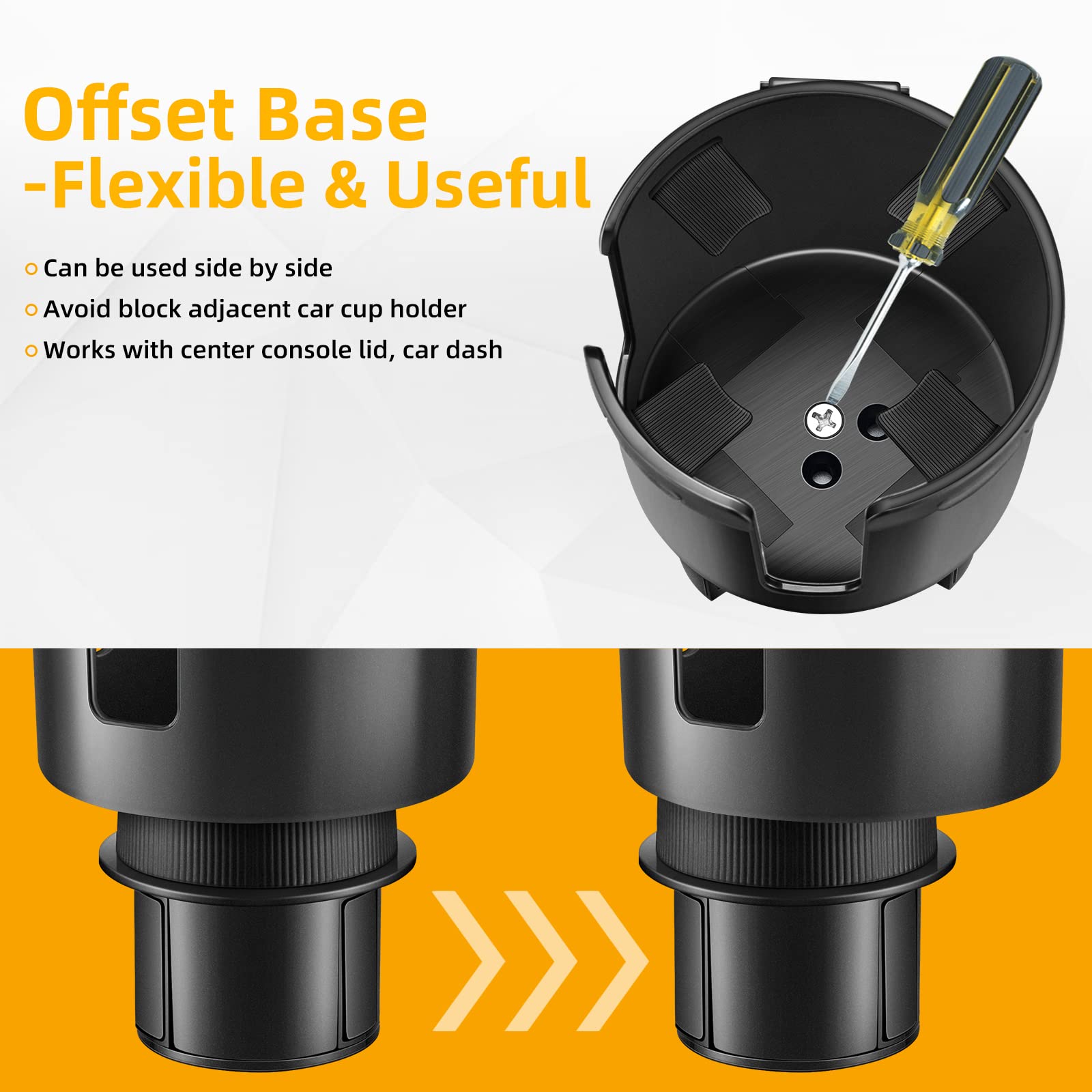 Tykor Car Cup Holder Expander, Cup Holder Extender Adapter For Car With Adjustable Base, Fits Yeti 24/36/46Oz, Hydroflask 32/40O