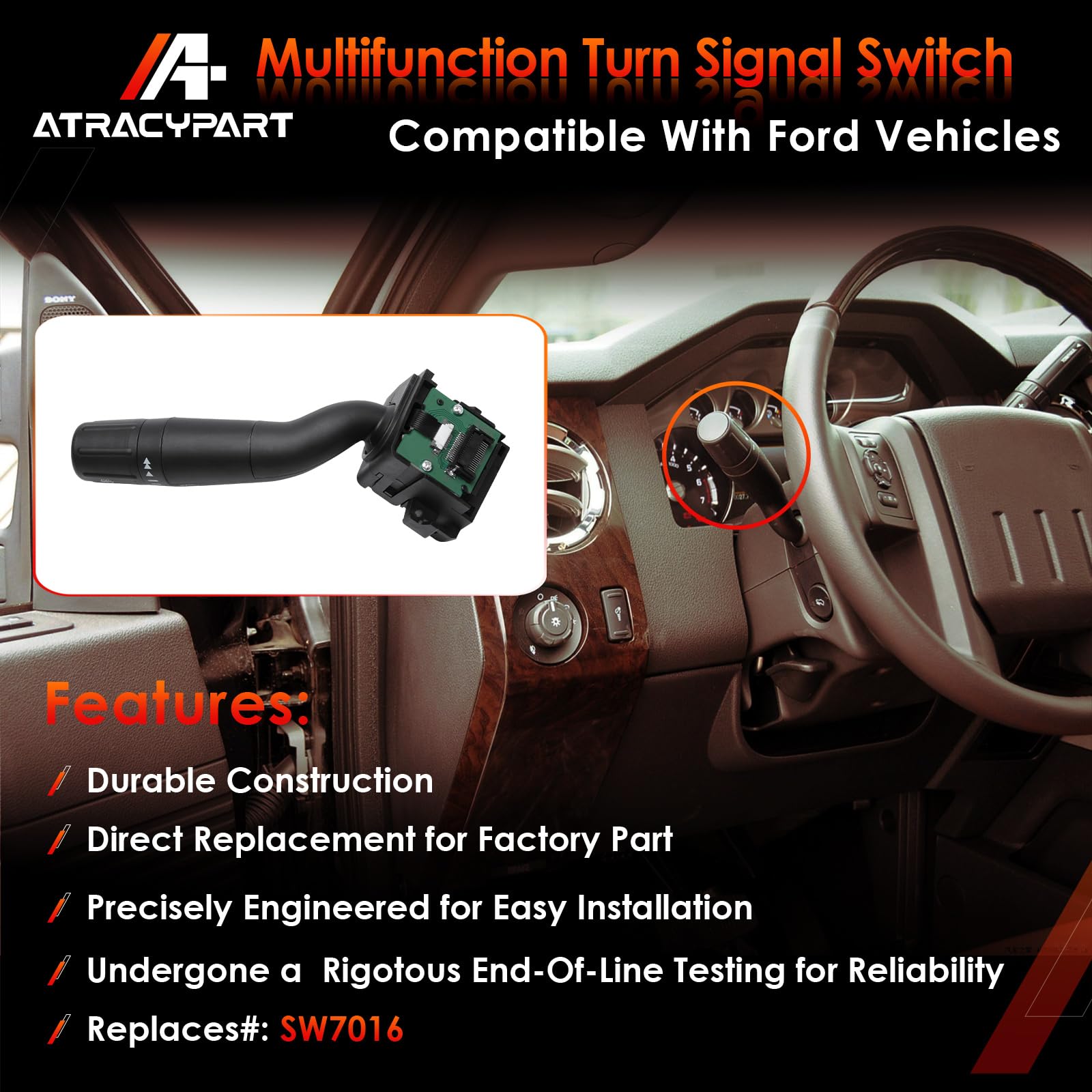 Sw7016 Turn Signal Switch Multifunction Windshield Wiper Control, Compatible With 2014 F150, 2014-2016 F250/F350/F450/F550 Super