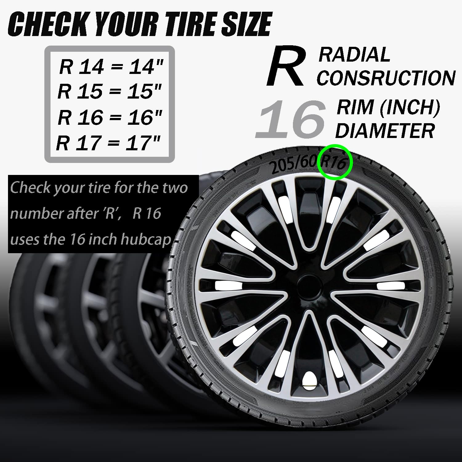 Hubcap Wheel Cover Replacement R16 Hub Caps Universal Wheel Rim Cover Abs Material Exterior Accessories For Car Truck Suv -Set O