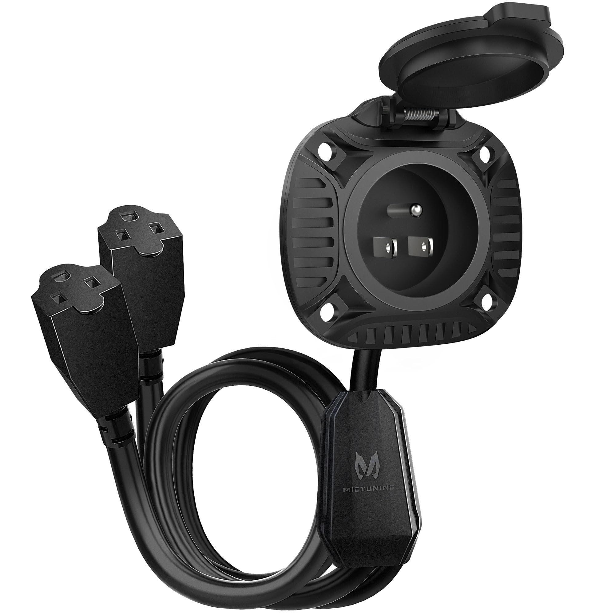 Mictuning 15Amp 250V Ac Port Plug With Heavy Duty Integrated Dual 20'' Extension Cord Y Splitter Cable And Water-Resistant Sprin