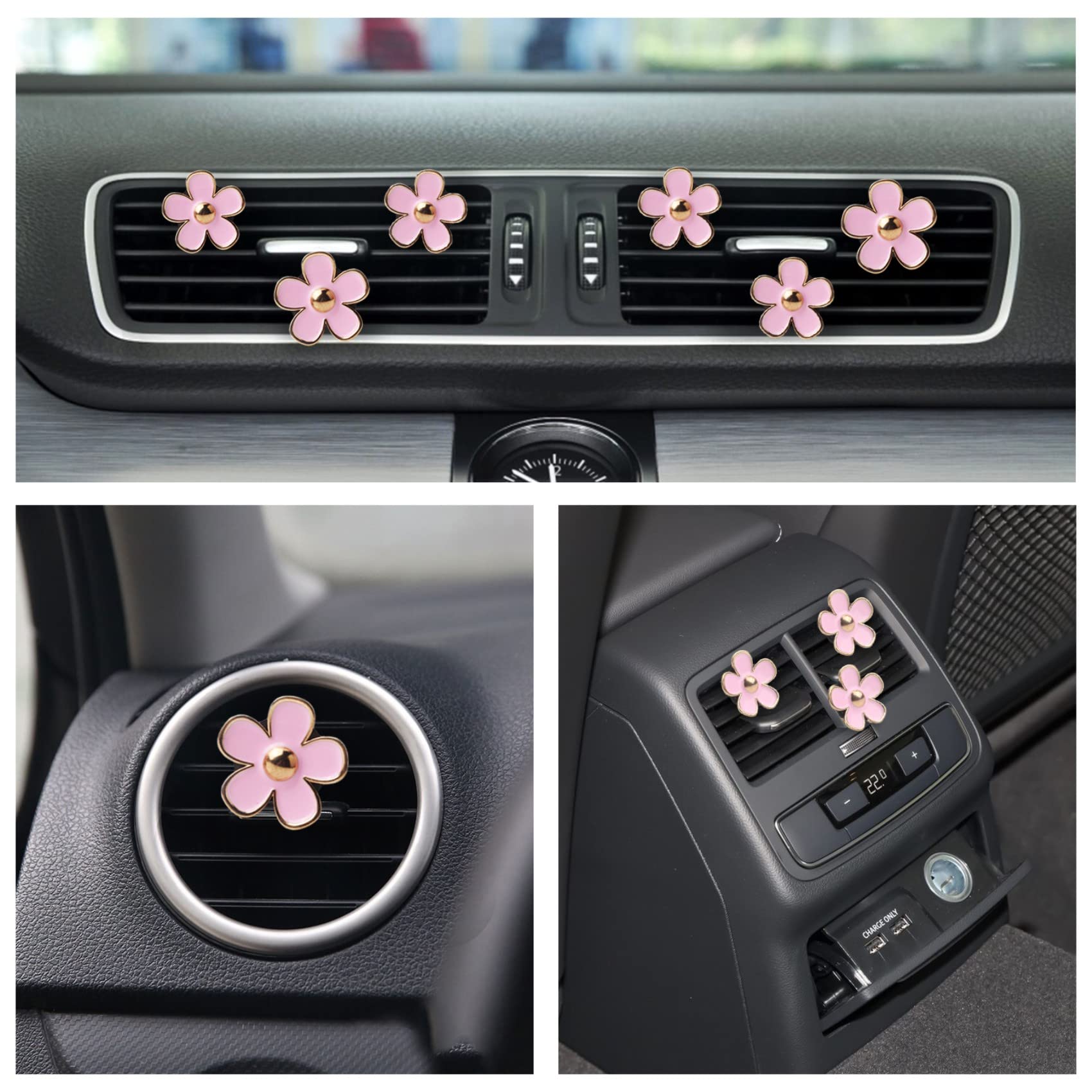 Cute Pink Car Accessories For Women Teens Girls 6Pcs Boho Flowers Cars Air Fresheners Vent Clips Girly Automotive Truck Smell Fr