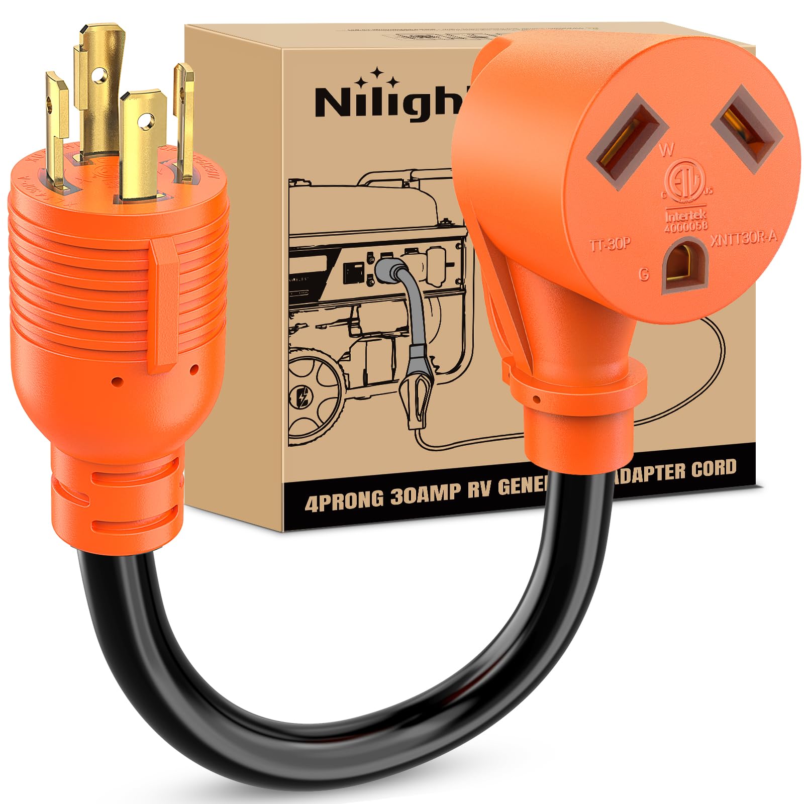 Nilight Rv Generator Adapter Cord 30 Amp To 30 Amp 4 Prong Pure Copper Heavy Duty Twist Lock Male Plug 10 Gauge Wire L14-30P To 