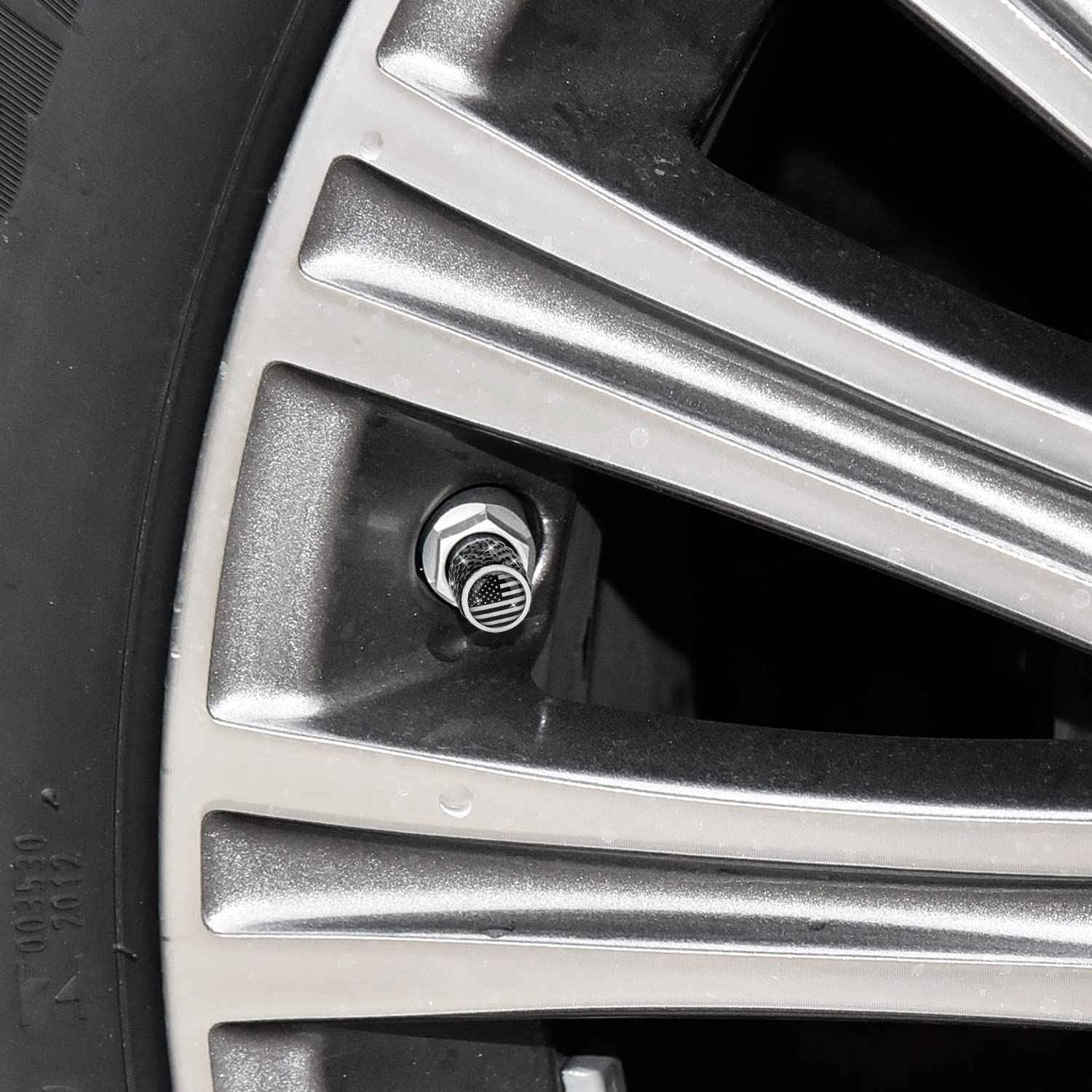 ToBeQueen Bling Black Flag Valve Stem Covers, 4 Pack Handmade Crystal Rhinestone Diamond Tire Caps Universal Dustprood Bling Fla