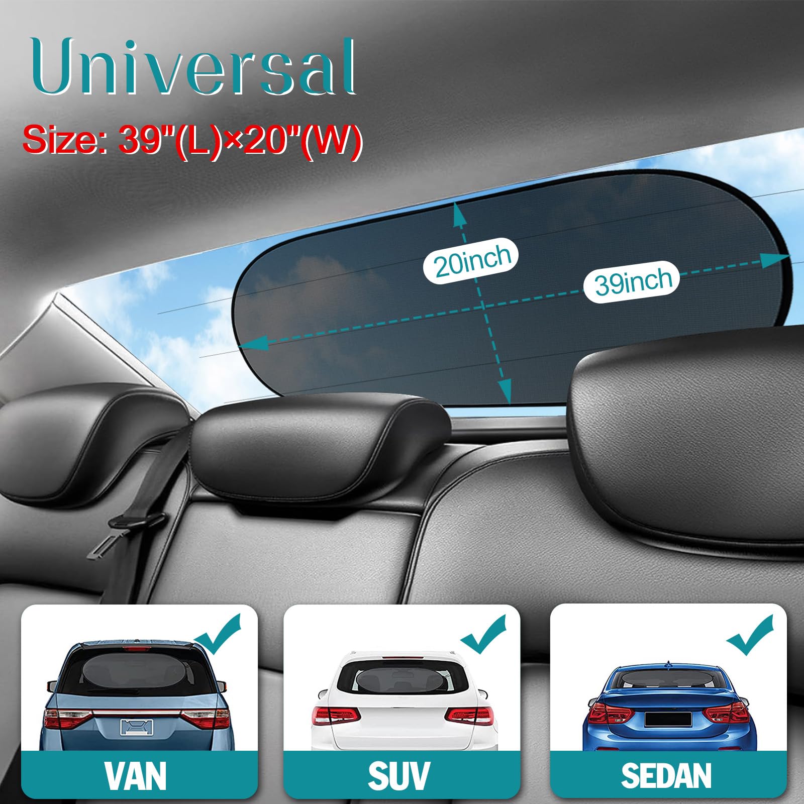 IC ICLOVER Car Sun Shade for Back Window, Static Cling UV Protection Folding Auto Rear Window Sunshade, Universal Mesh Screen Su