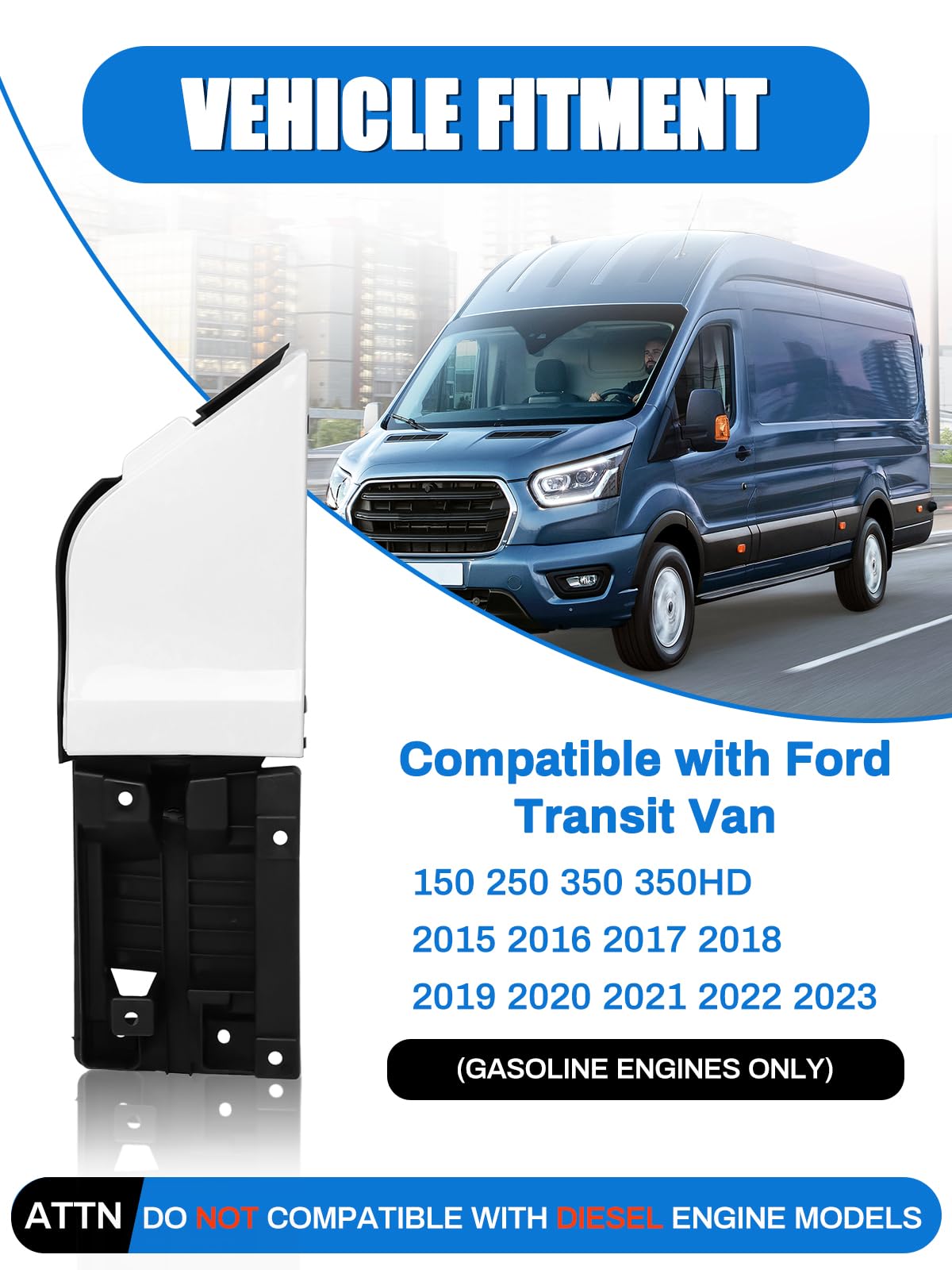 Transit Fuel Door, Transit Gas Door Assembly + White Cover, Compatible with Ford Transit Vans 150 250 350(HD) 2015-2023, Van Fue