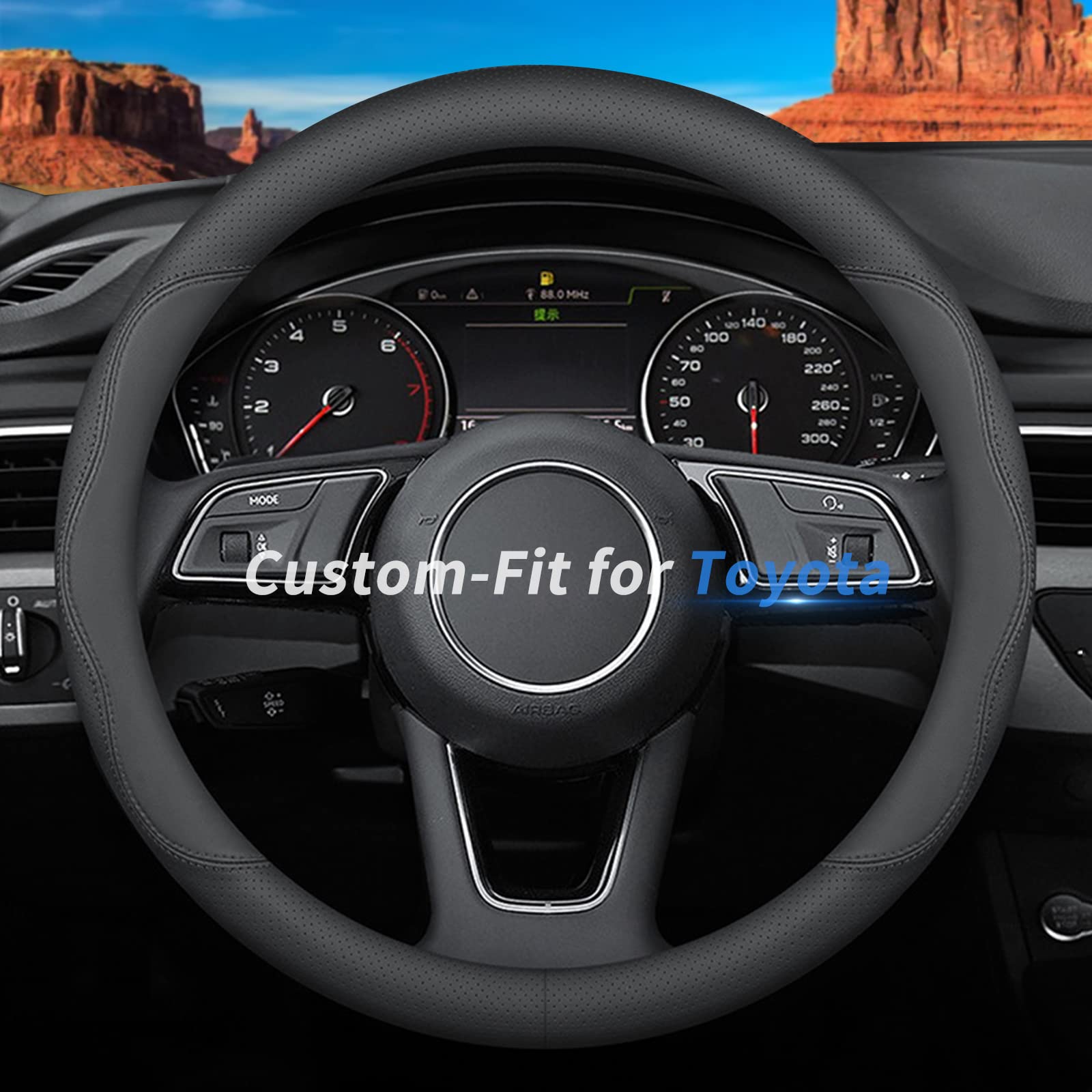 Deer Route Custom-Fit For Toyota Steering Wheel Cover, Premium Leather Car Steering Wheel Cover With Logo, Non-Slip, Breathable,