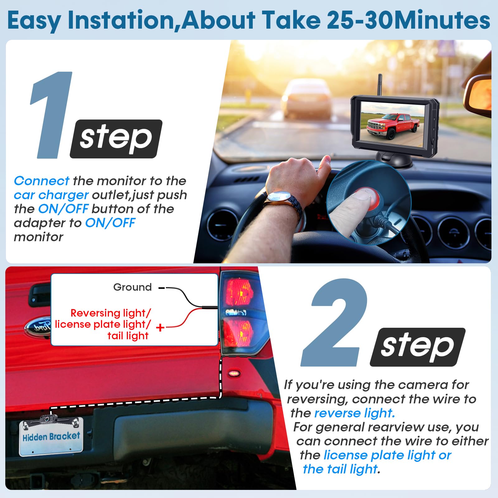 Wireless Backup Camera For Trucks: 1080P Hd Display, Ip69K Waterproof, Night Vision, Dual-Camera Support, Diy Installation, Cust