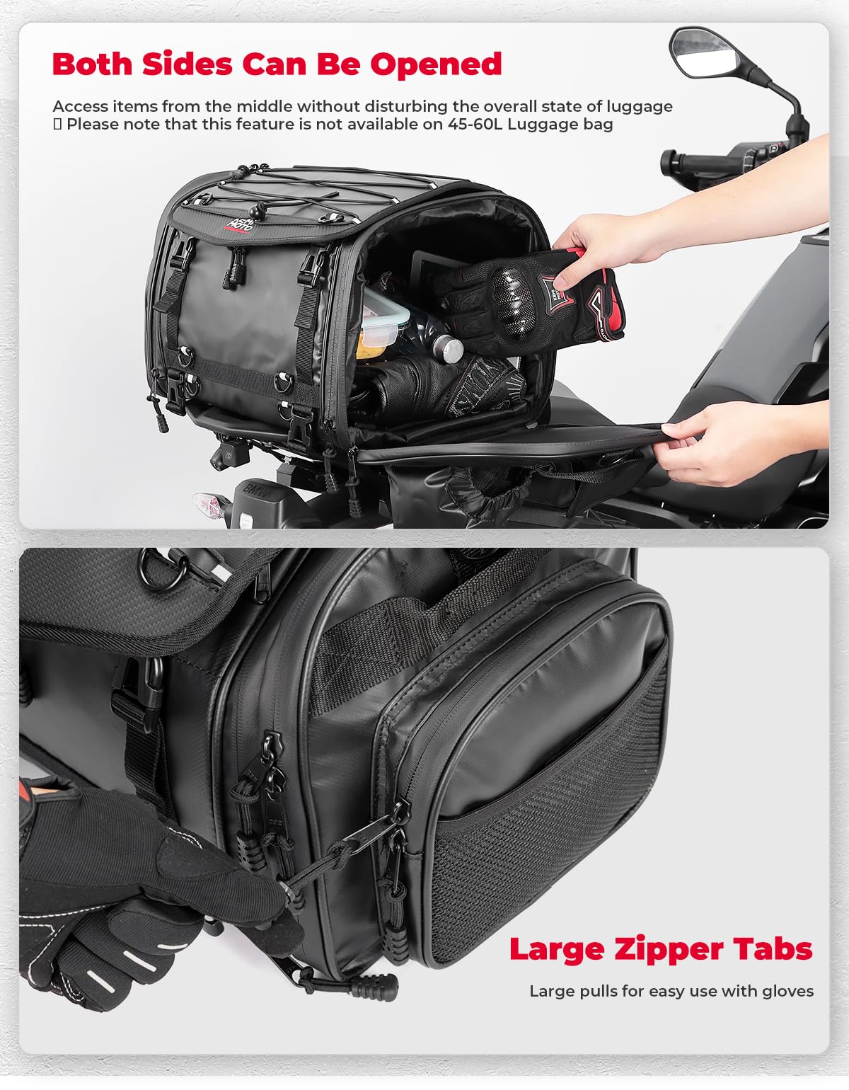 KEMIMOTO Motorcycle Tail Bag, Dual Use Motorcycle Rear Seat Bag with Waterproof Rain Cover, 45L Expandable Motorbike Helmet Bag