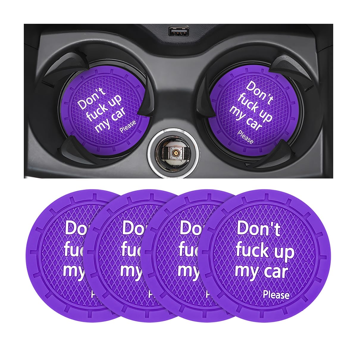 8Sanlione Car Cup Coaster, 4Pcs 2.75 Inch Auto Cup Holder Insert Coasters, Anti-Slip Waterproof Embedded Drink Mat, Automotive I