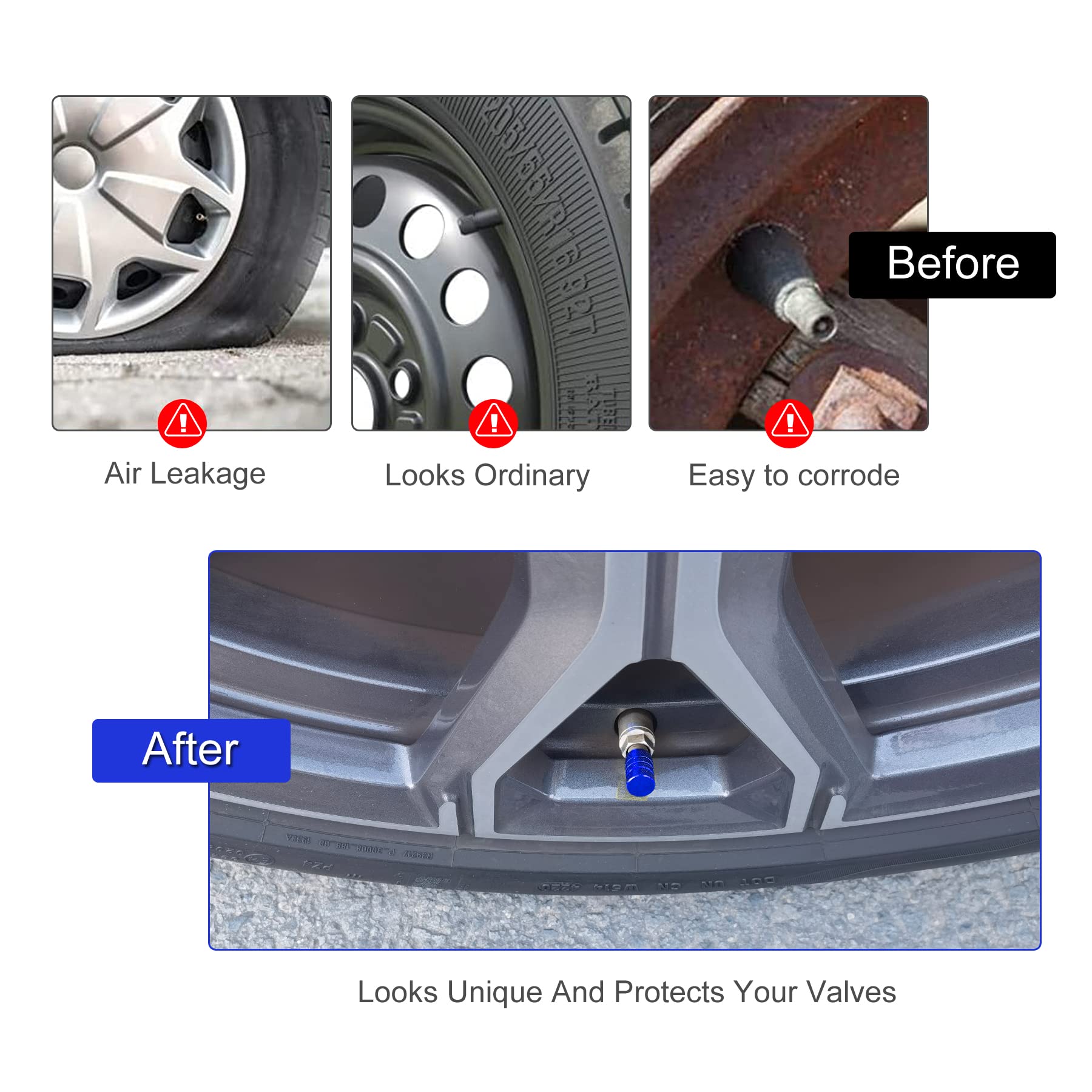 SINGARO 12PCS Tire Valve Stem Caps, Car Exterior Accessories, Aluminum Alloy Valve Cover Universal for Cars, Trucks, Motorcycles