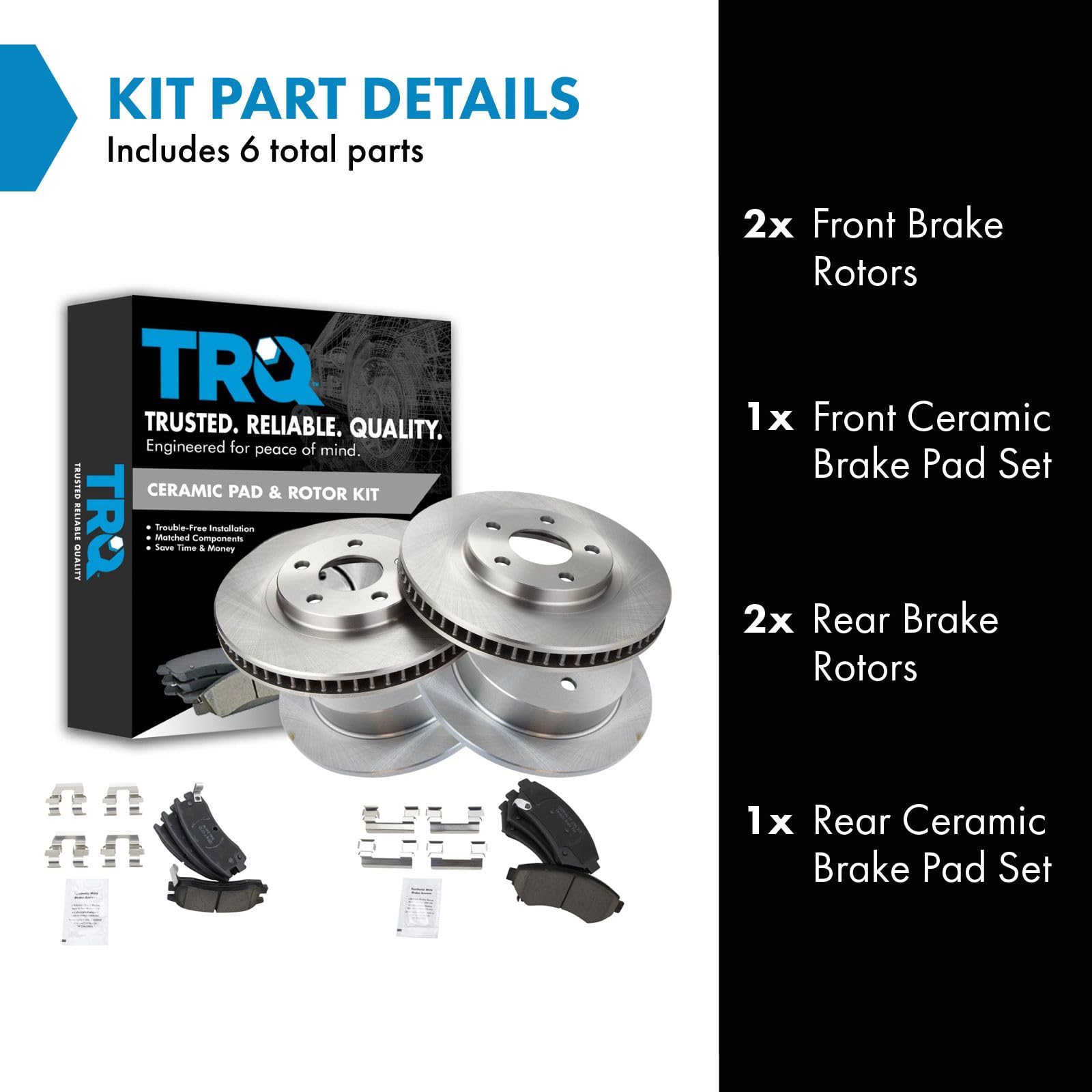 Trq Front And Rear Brake Pad & Rotor Kit Brake Pads Brake Rotor Ceramic Compatible With 2000-2005 Chevrolet Impala Monte Carlo 1
