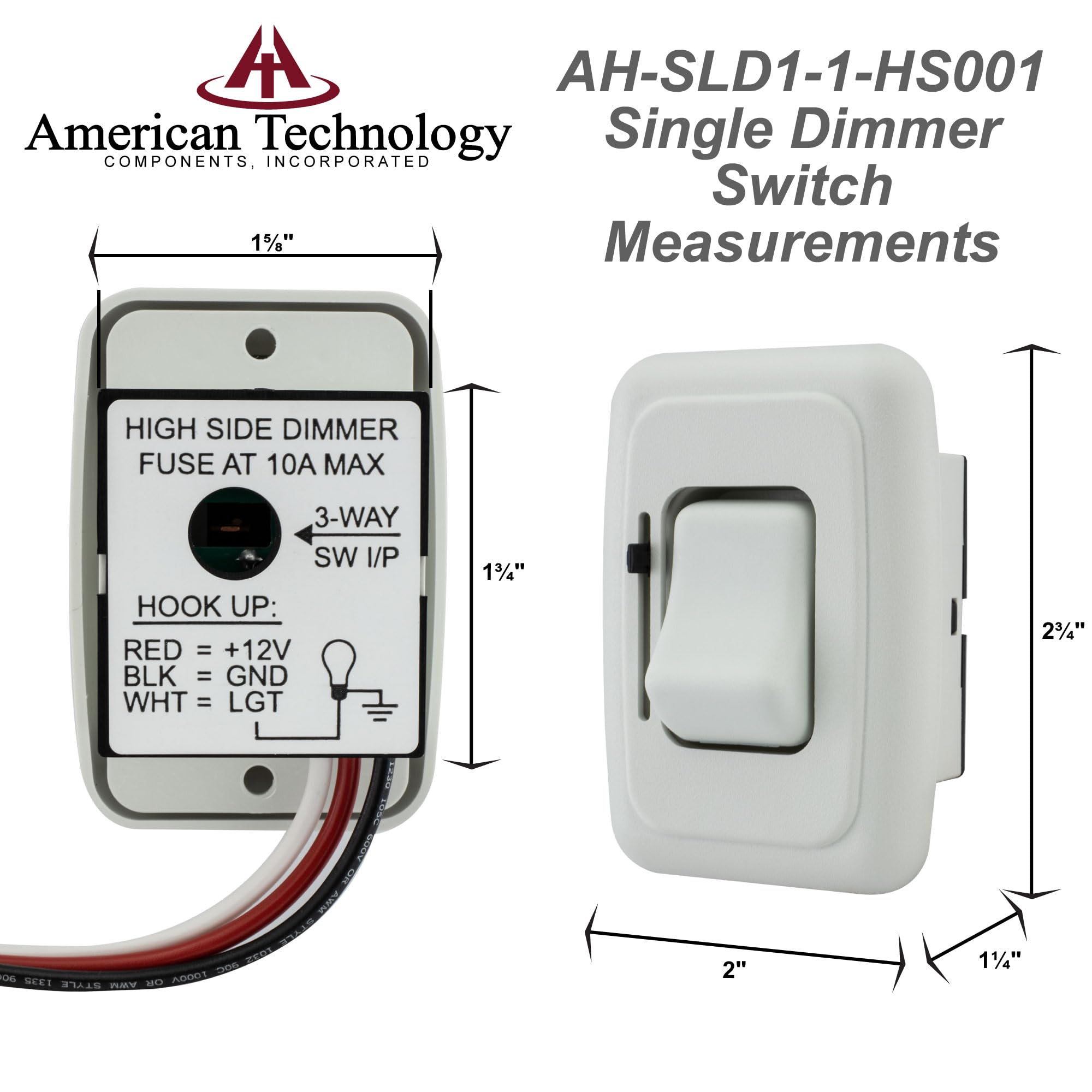 American Technology Components 12 Volt DC Dimmer Switch for LED, Halogen, Incandescent - RV, Auto, Truck, Marine, and Strip Ligh