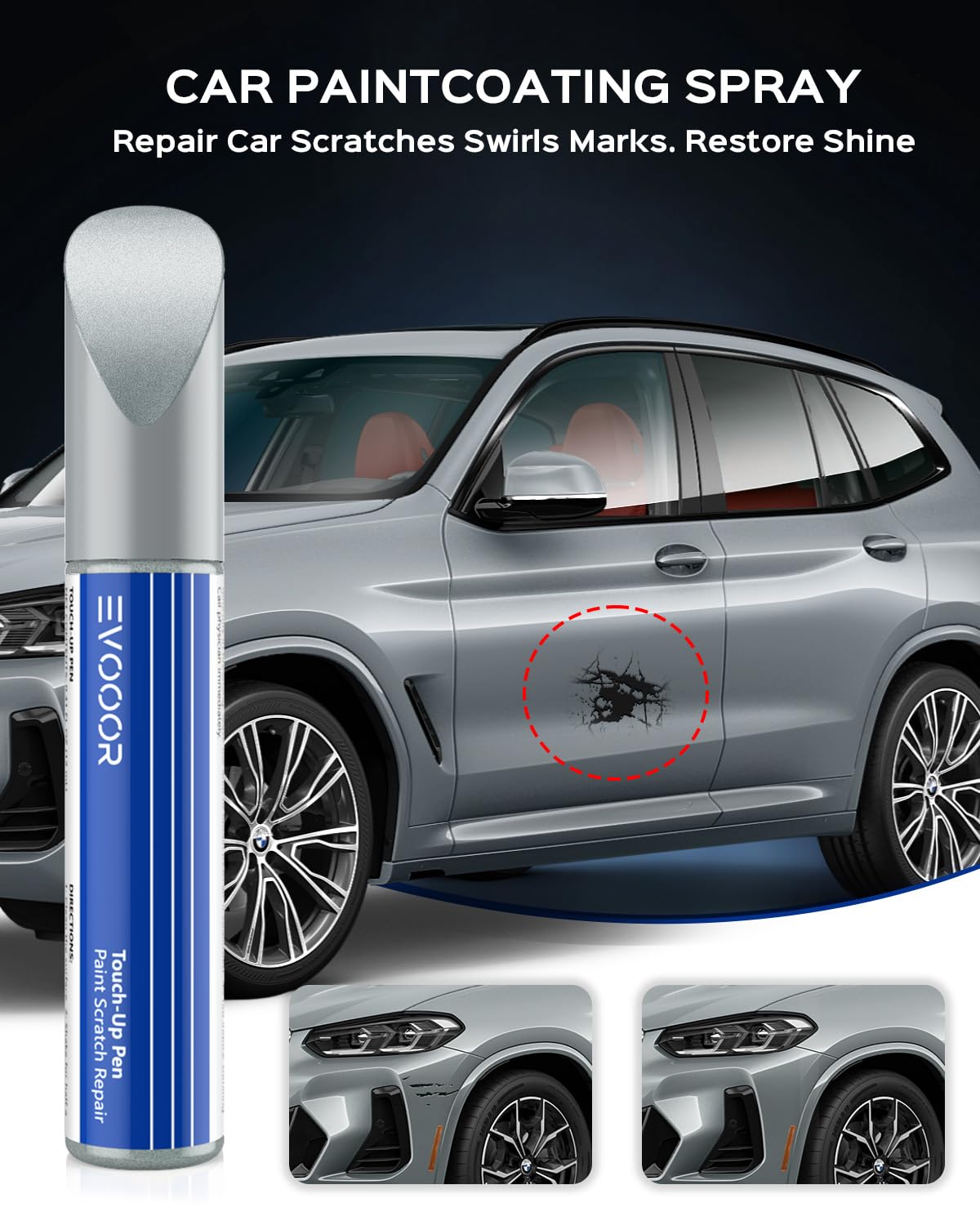 Touch Up Paint For Bmw, Automotive Black Car Paint Pen Scratch Repair (Brooklyn Gray Metallic(C4P))