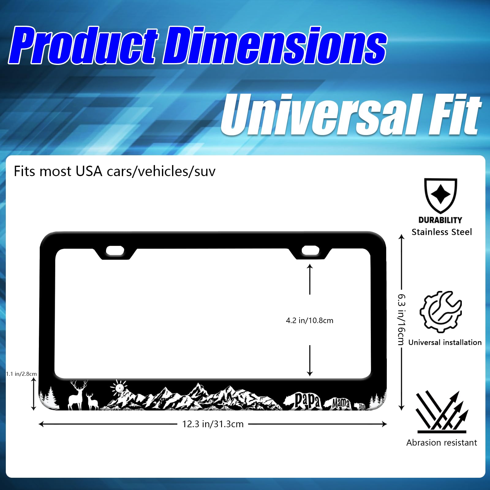 Mountains License Plate Frames Deer Bear Forest License Plate Holder for Car Decor Parts Personalized Stainless Steel License Pl