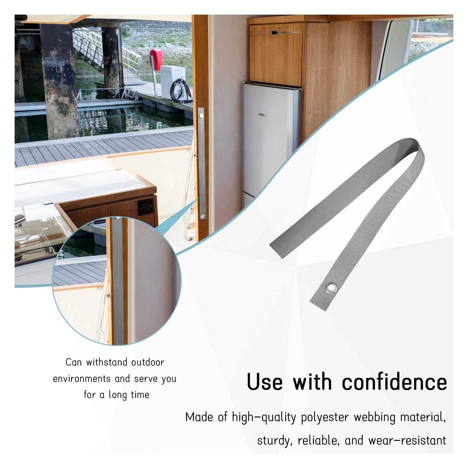 Dickno 2 PCS RV Door Straps, 18 Inch Sliding Door Long Security Strap with 4 PCS Button Snap, Universal Locking Tieback Strap Ac