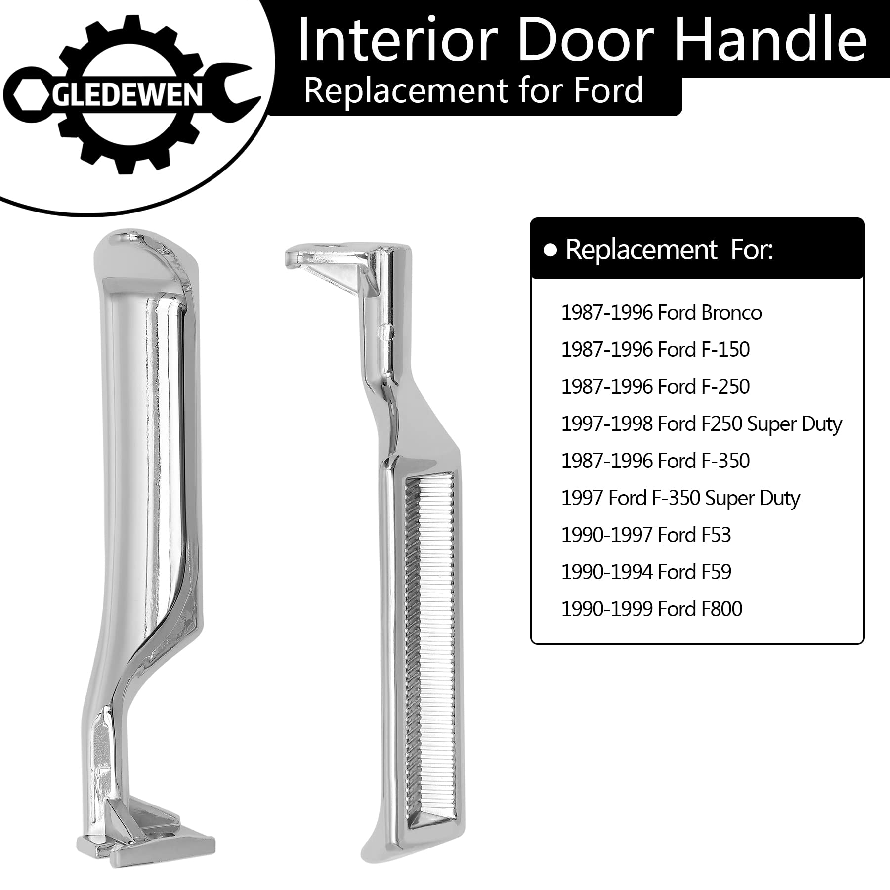 Interior Door Handle Set, Compatible With 1987-1996 Ford F150 F250 F350 F53 F59 F800 Bronco, Chrome Metal Inside Front Left Driv