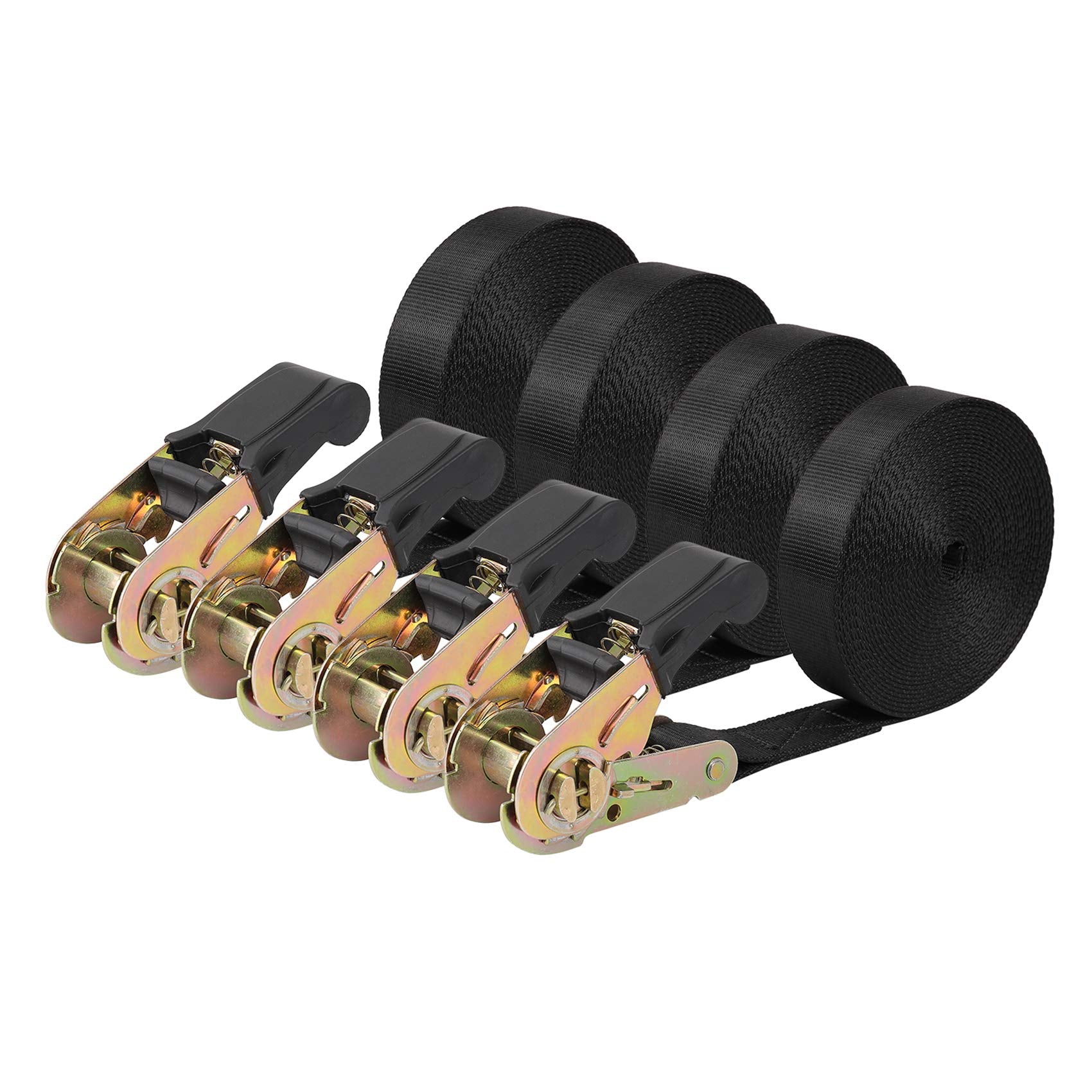 Endless Ratchet Tie Down Straps Heavy Duty Cargo Tie Downs, Durable Nylon Black Strap Down Ratcheting Securing Straps, Track Spring Fittings, Tie-Down Motorcycles, Trailer Loads, Kayak (20Ft - 4Pack)