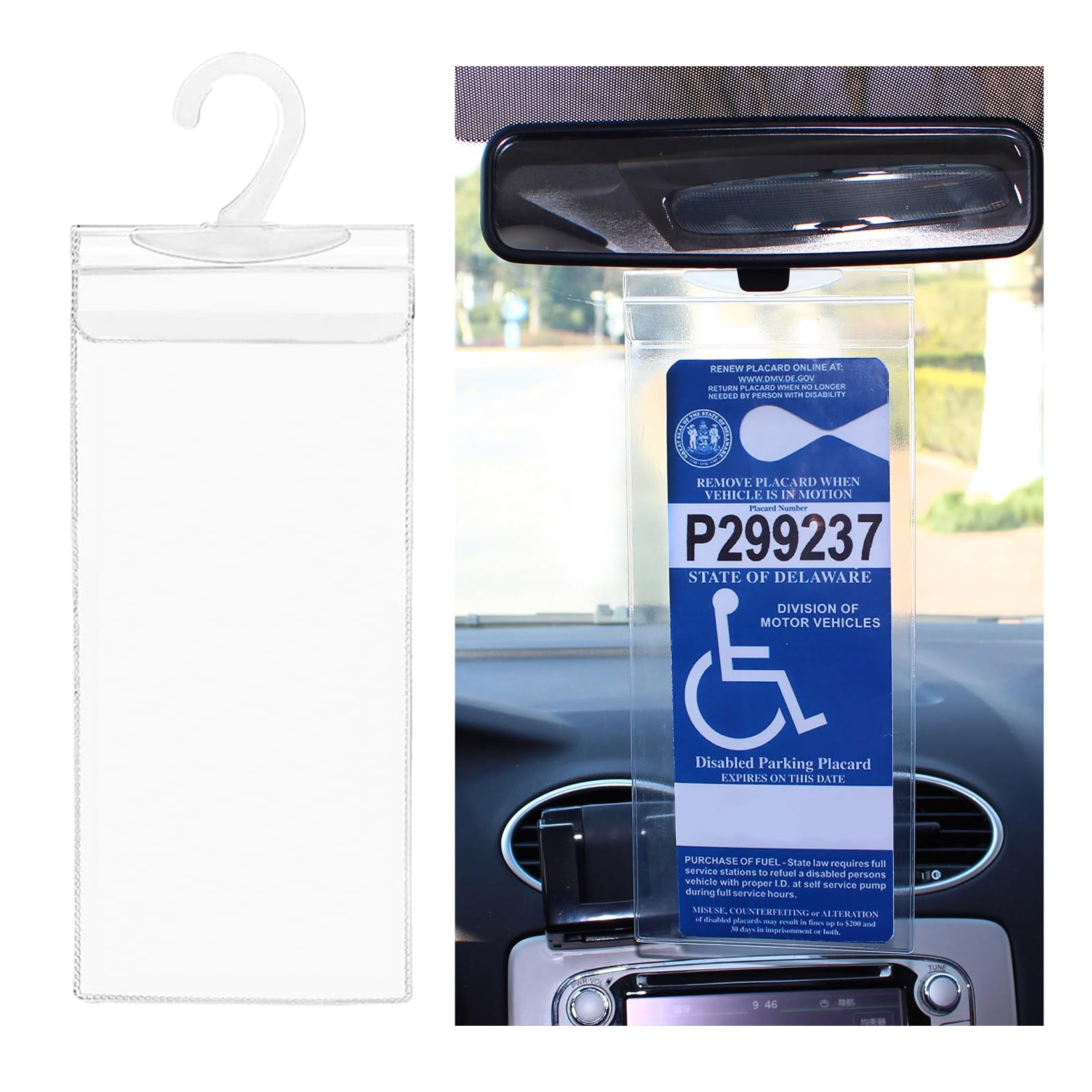 Povtii 1 Pc Handicap Placard Holder, 11.6 ''    5 '' Ultra Transparent Disabled Permit Protective Cover For Sun Visor, Universal