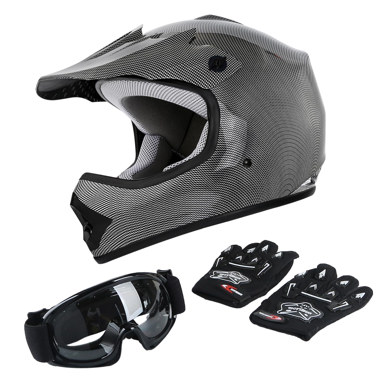 Tct-Motorparts Dot Youth Kids Motocross Atv Helmets Offroad Street Dirt Bike Go-Kart Bmx Mx Full Face Helmet Carbon Fiber X-Larg