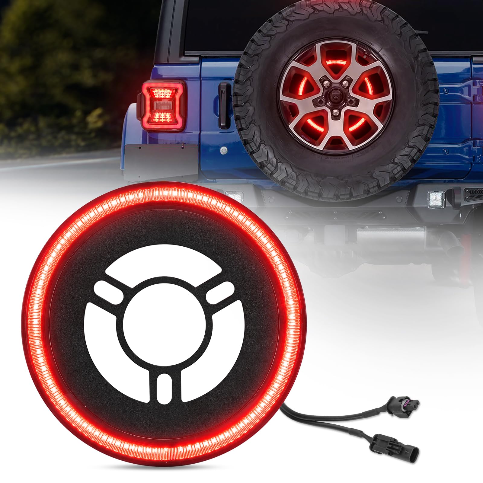 Suparee Spare Tire Brake Light Fit For 2018-2025 Jeep Wrangler Jl Jlu, Plug And Play 4Th Third Brake Light Rear Led Ring Wheel L