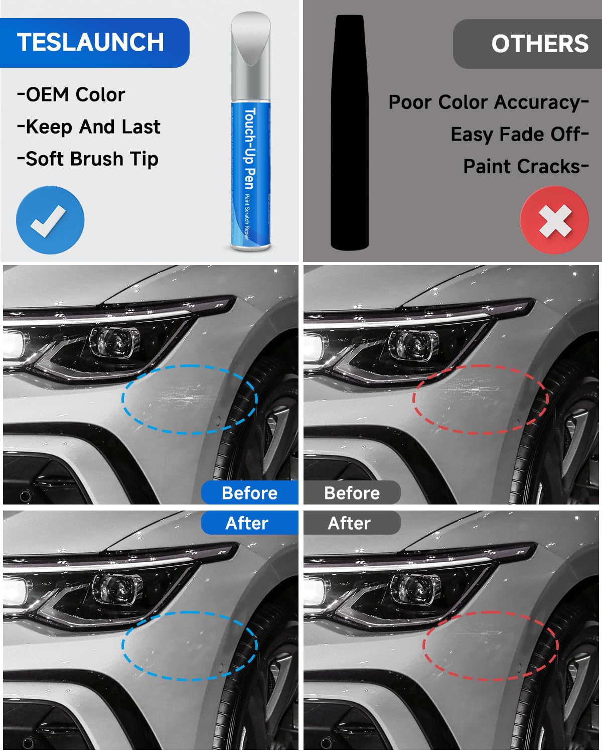 RSACET LB9Z/K8 White Silver Metallic Touch Up Paint Compatible with Volkswagen Exact Match Touch Up Paint Car Scratch Repair