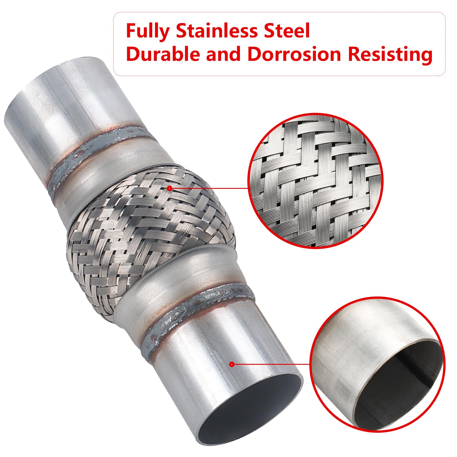 Autarboor 2 Pcs Exhaust Flex Pipe, 2.25''X 4''Stainless Steel Heavy Duty Exhaust Flex Pipe, Double Braid Exhaust Flex Tube, Over