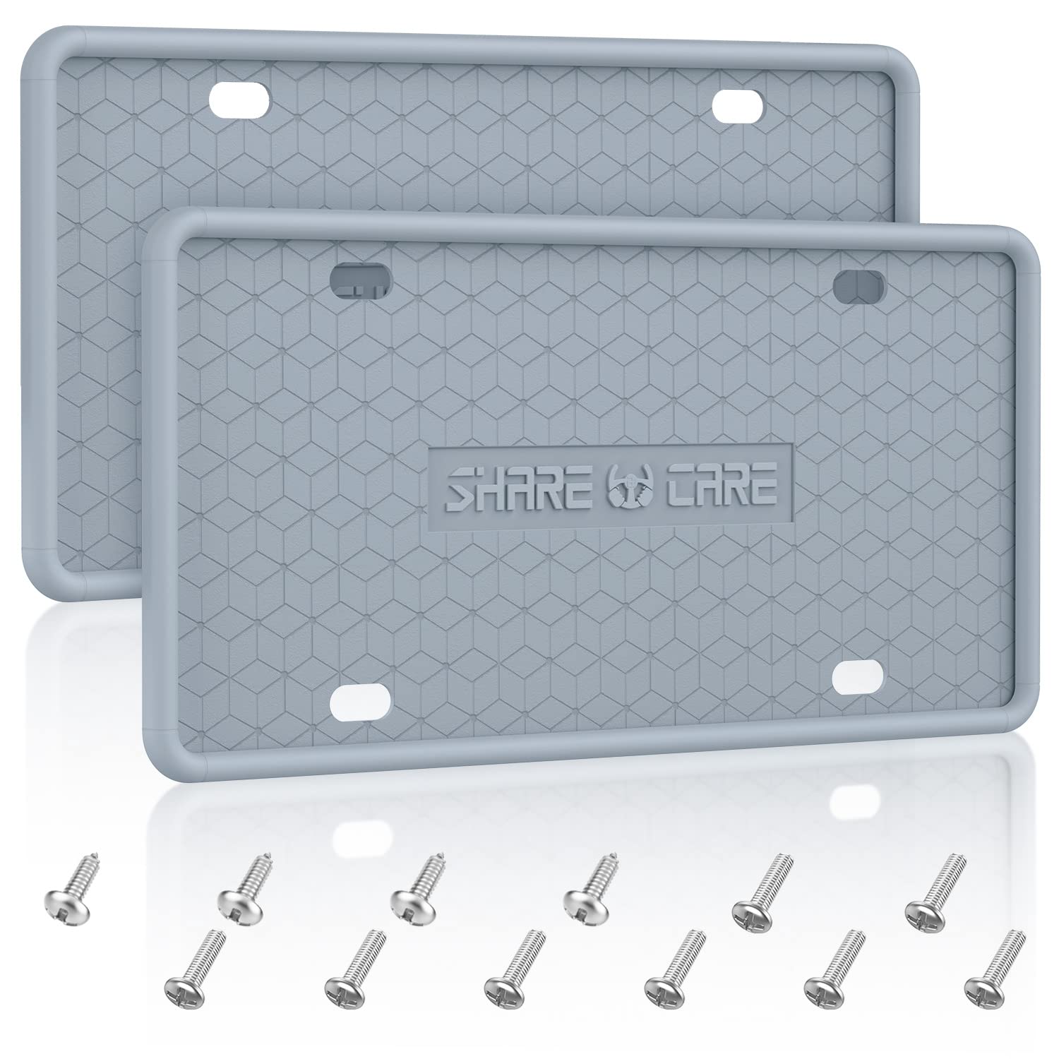 Qiqamole 2 Pack Silicone License Plate Frame, Front Back License Plate Cover, License Plate Bracket Holder Rust-Proof, Rattle-Pr
