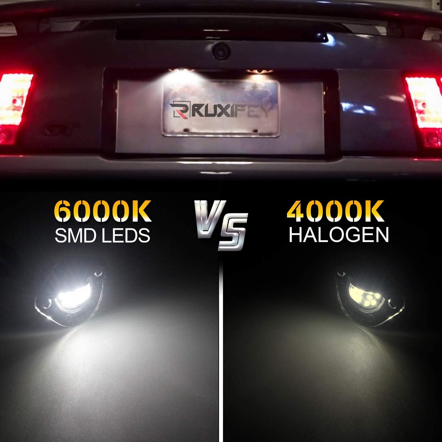 Ruxifey License Plate Light Replacement Compatible With 1994-2004 Ford Mustang Pickup Truck, 6000K White, Pack Of 2