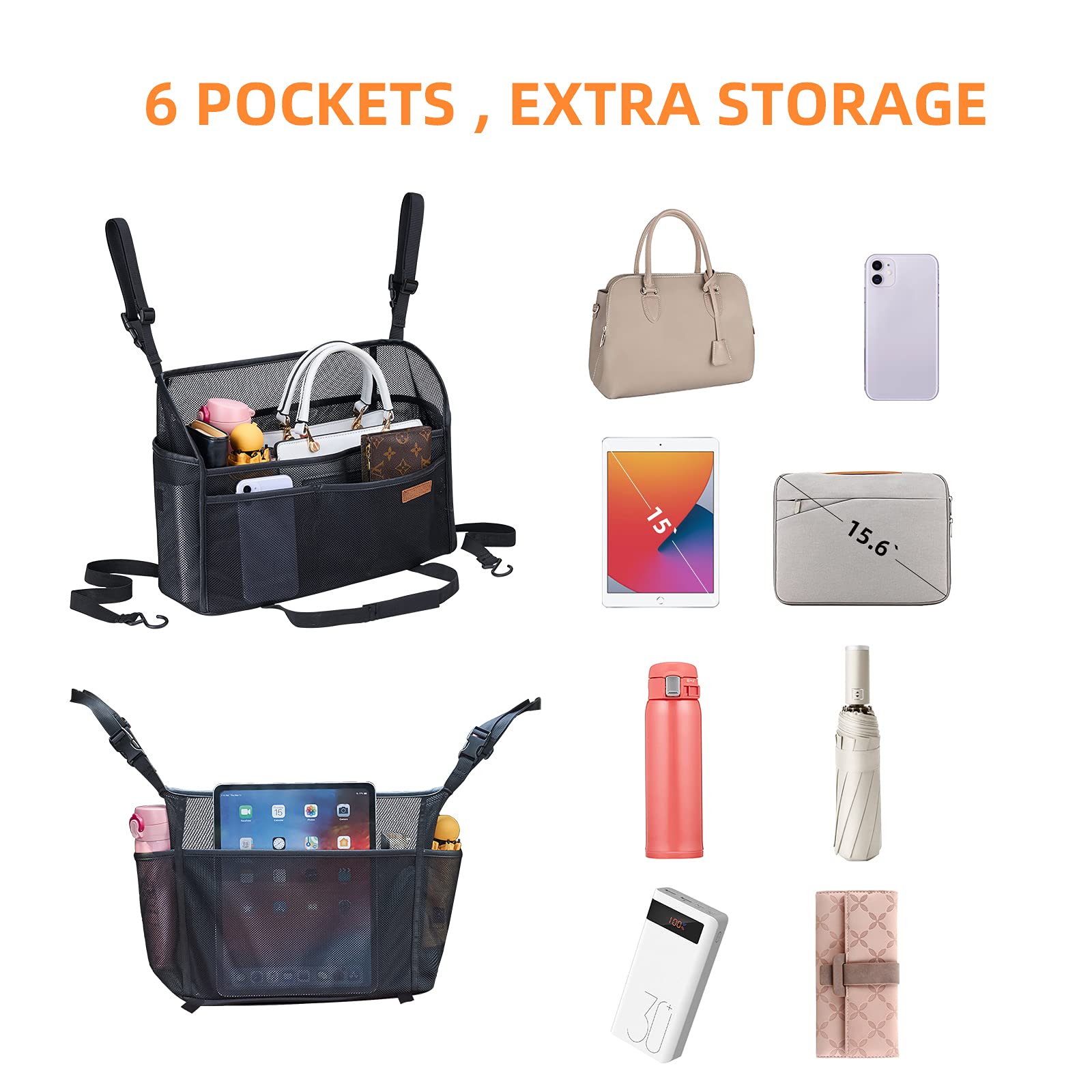 Wllwoo Car Net Pocket Handbag Holder Between Seats Back Storage Organizer Purse Holder For Console Front Seat Storage Barrier