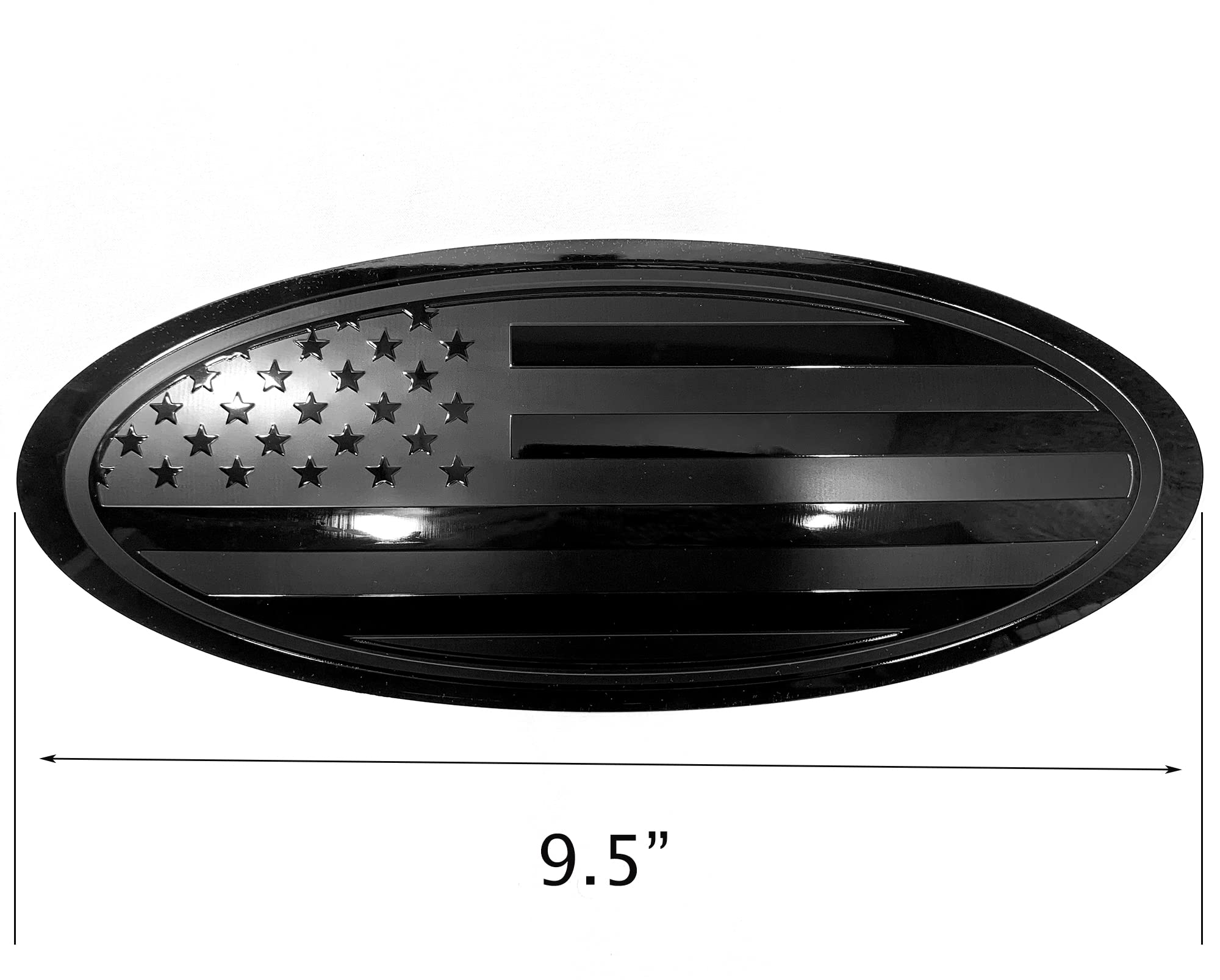 9.5'' Front Grille Tailgate Rear Aluminum Overlay American Black Flag Oval Emblem For F150 (9.5'', Black)