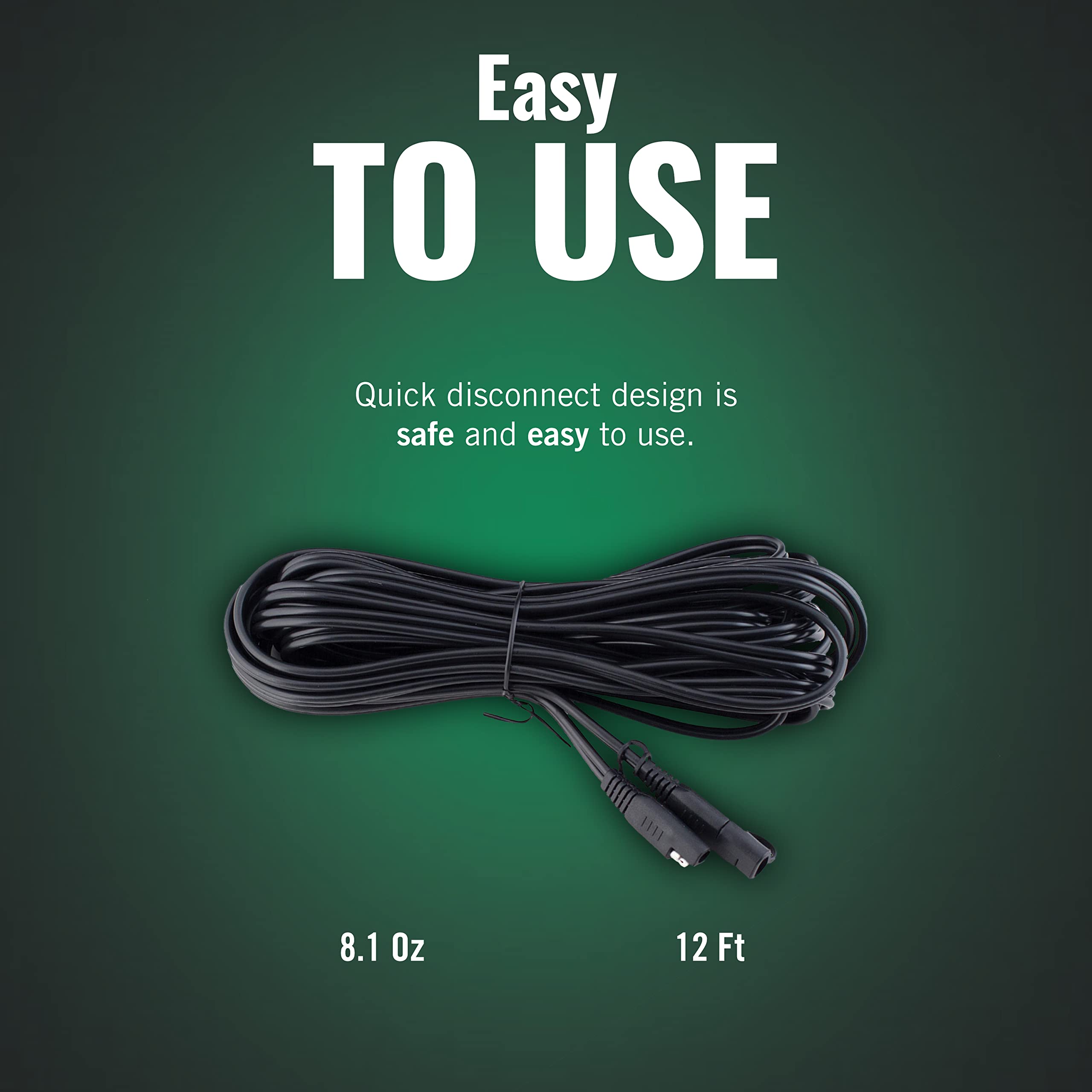 Battery Tender 12 Foot Extension SAE Cable - Designed for Use with Battery Tender Chargers - Quick Connect Plugs for Easy Connec