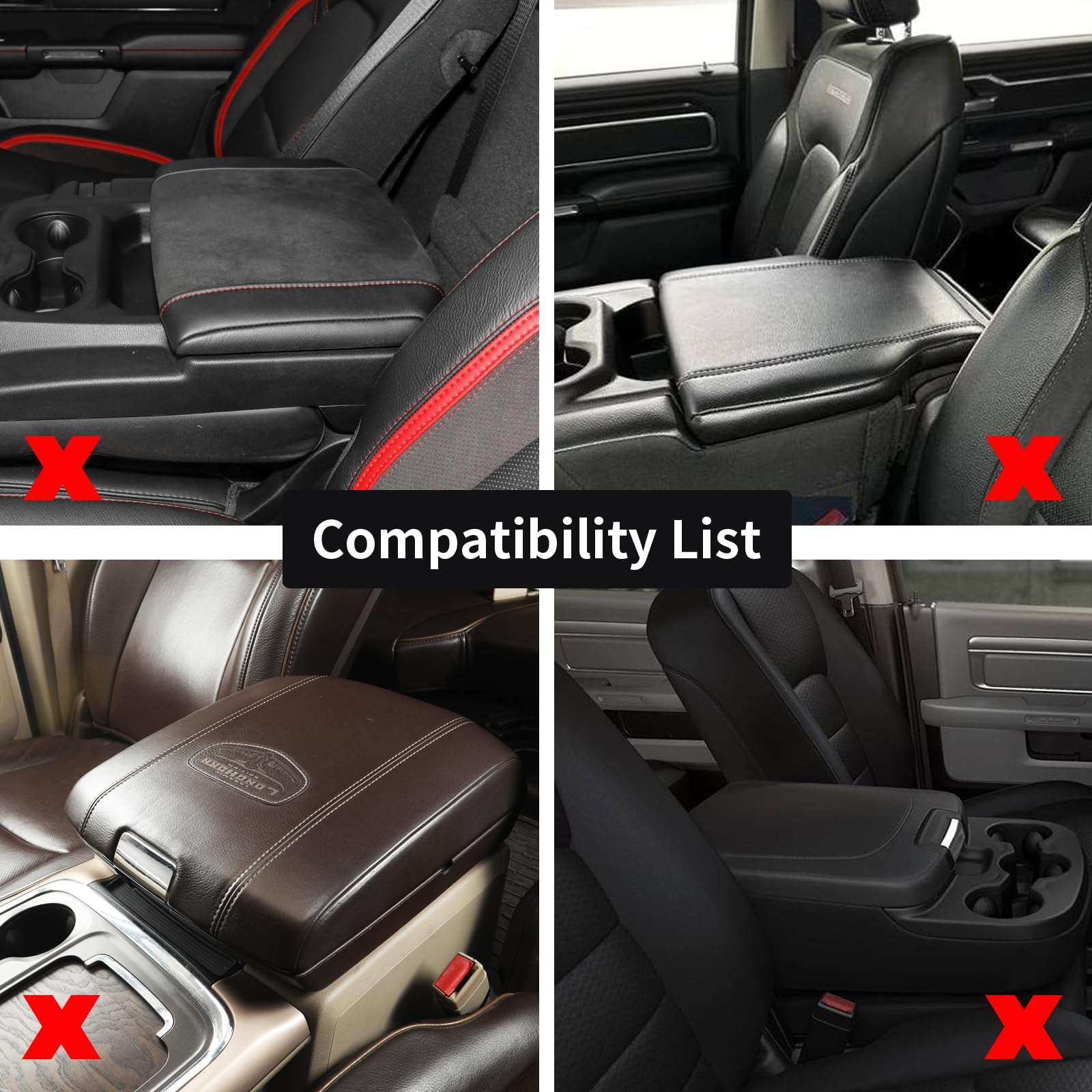 Giant Panda Custom Fit Center Console Cover For Dodge Ram 1500,2500,3500,2013-2023 With Bucket Console- Waterproof Faux Leather