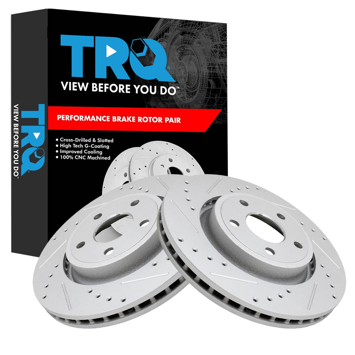 Trq Front Performance Brake Rotors Set Premium G-Coated Cross Drilled & Slotted Compatible With 2011-2022 Dodge Durango 2011-202