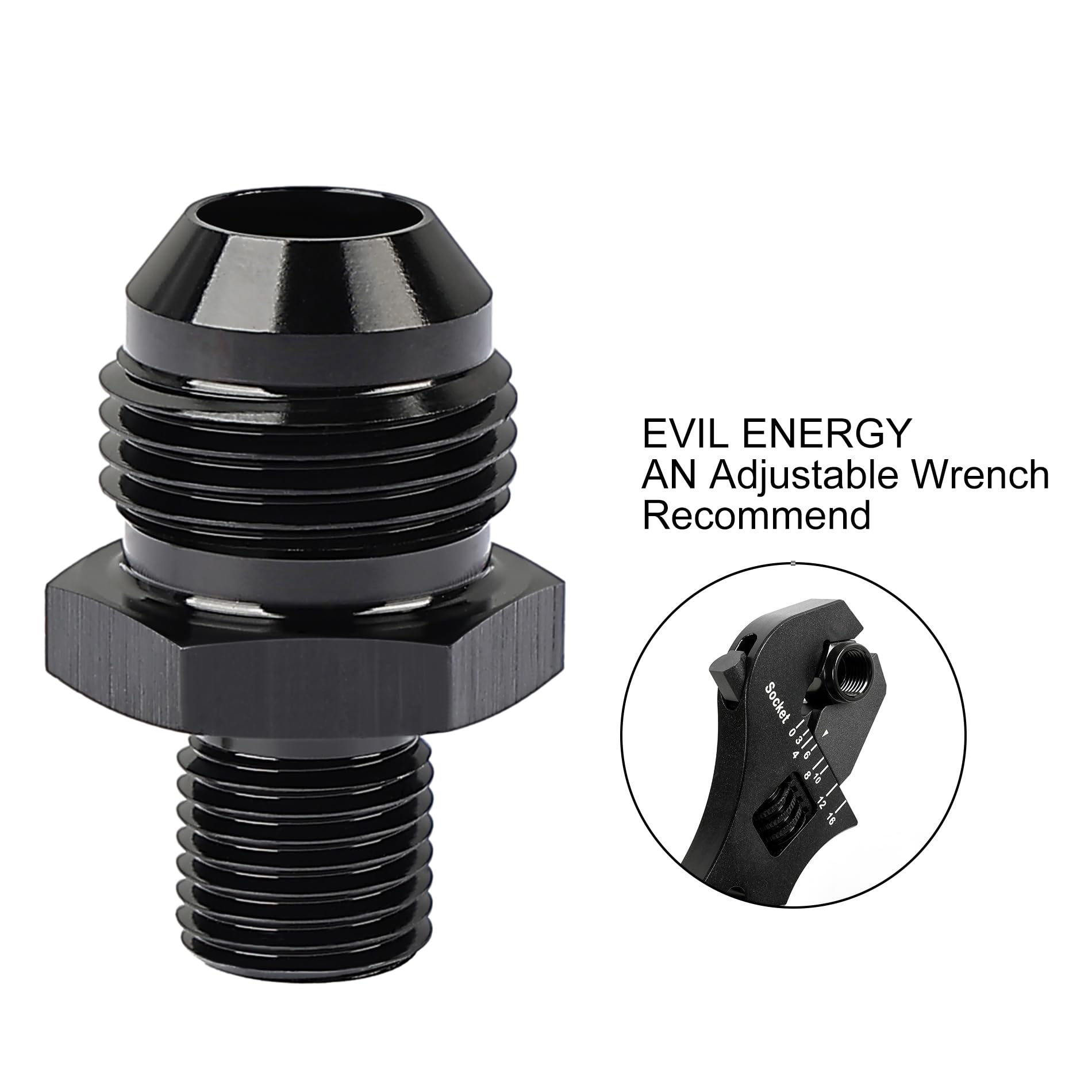 Evil Energy 8An Male Flare To M12 X 1.25Mm Male Metric Fitting Adapter Aluminium Alloy Black 2Pcs
